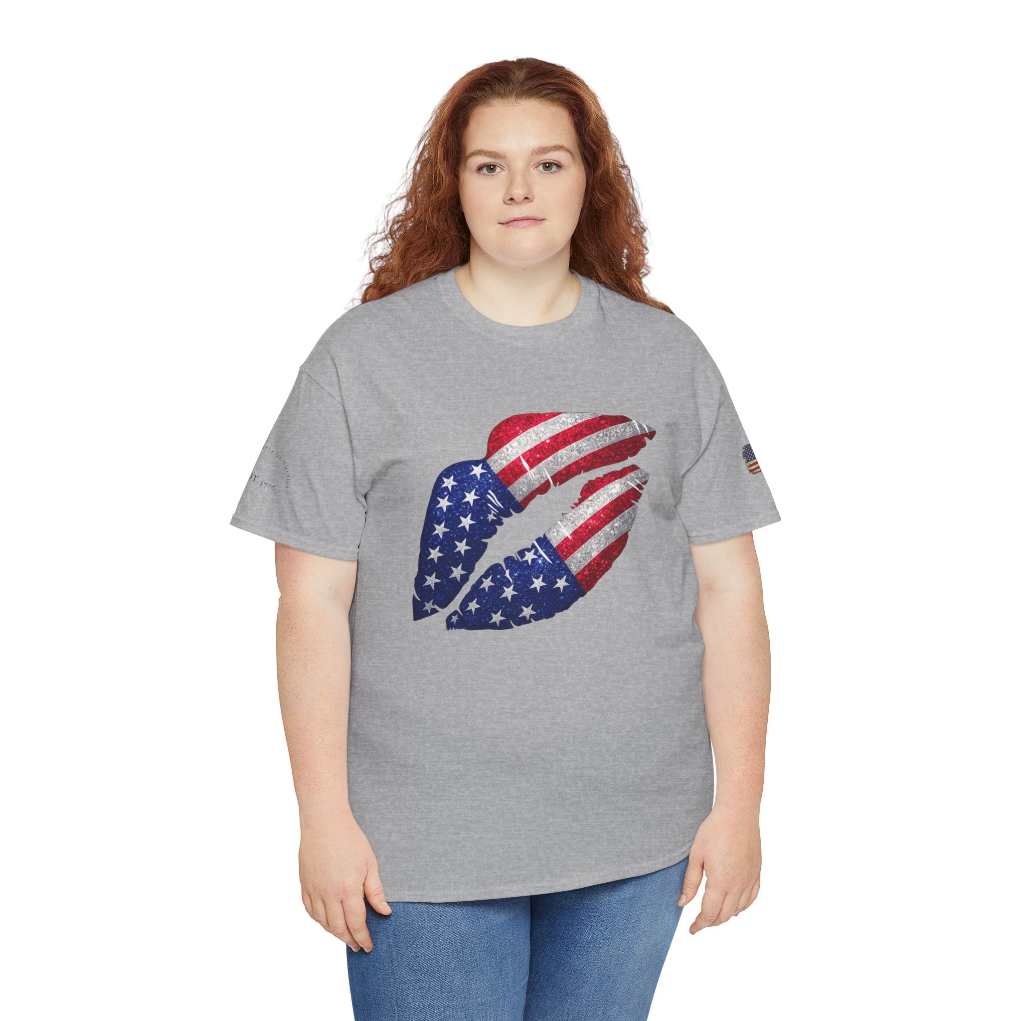 American Flag Kiss T‑Shirt – Patriotic USA Lip Print Tee for 4th of July