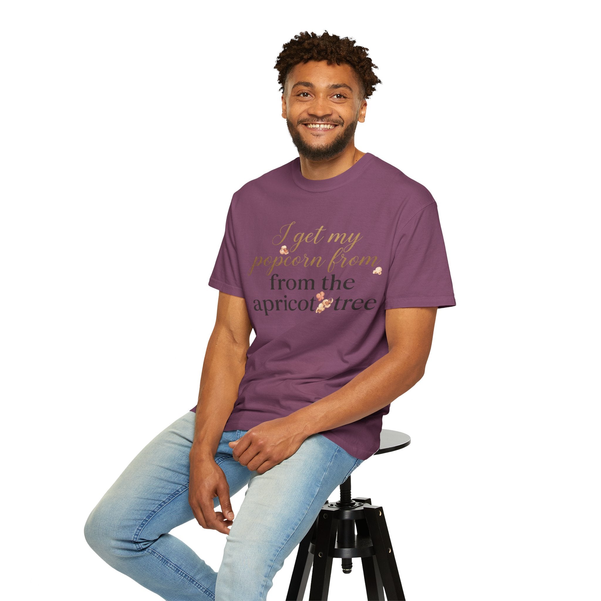 T-Shirt — “I Get My Popcorn From The Apricot Tree” Script Graphic Tee | Hymns | LDS |