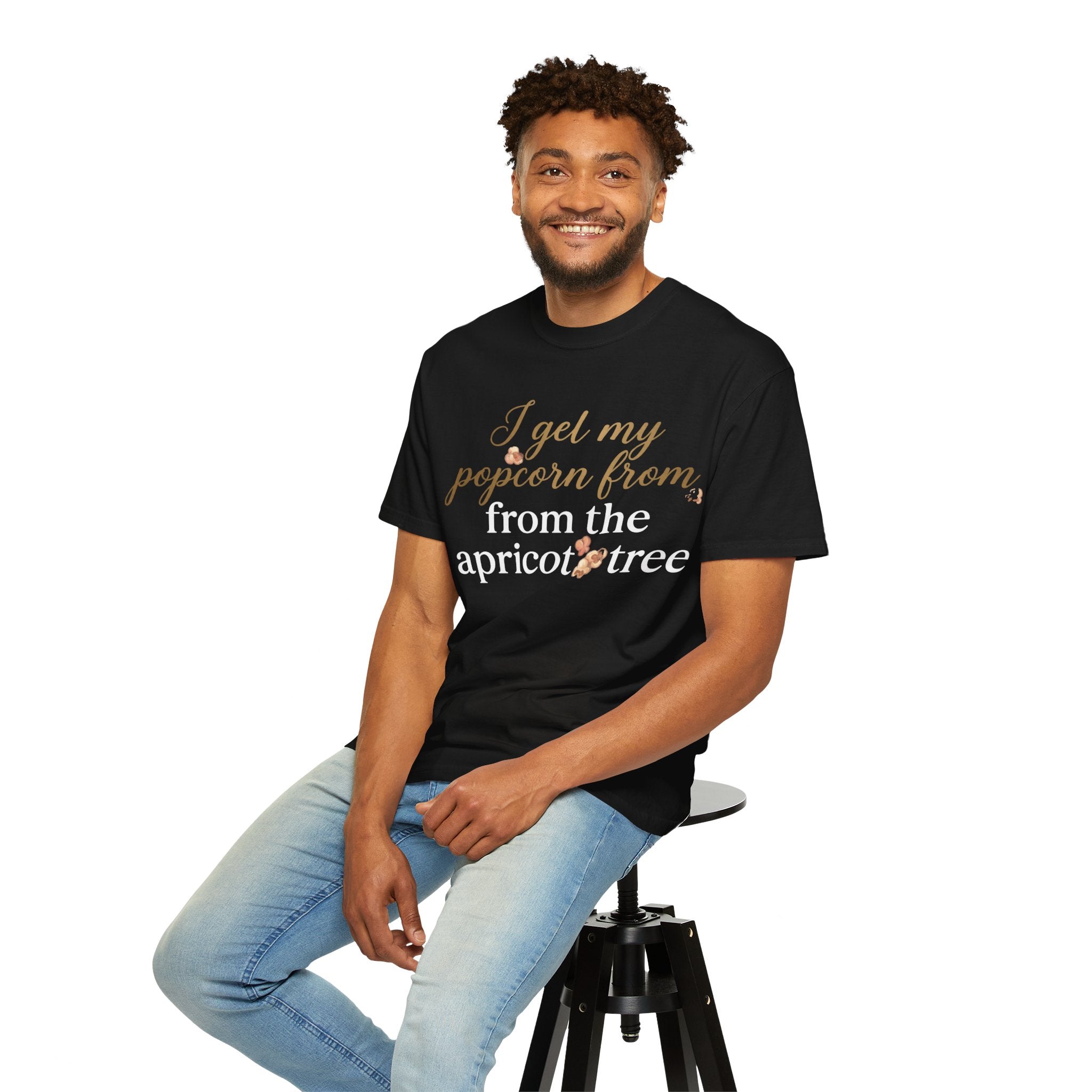 T-Shirt — “I Get My Popcorn From The Apricot Tree” Script Graphic Tee | Hymns | LDS |