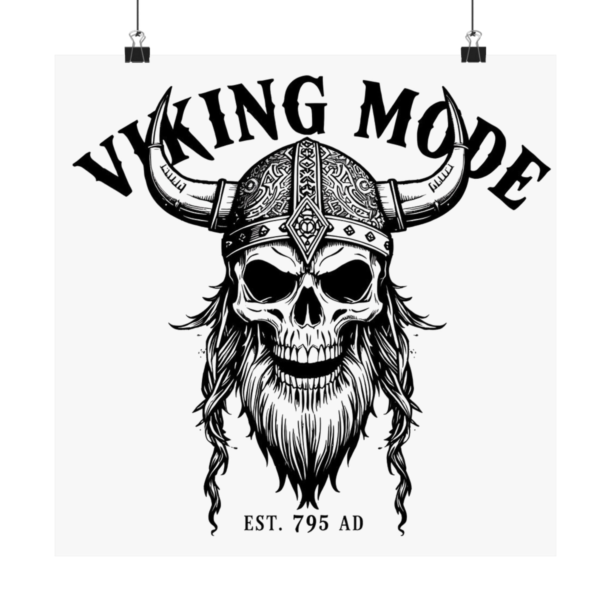 Viking Mode Skull Poster | Matte Vertical Poster