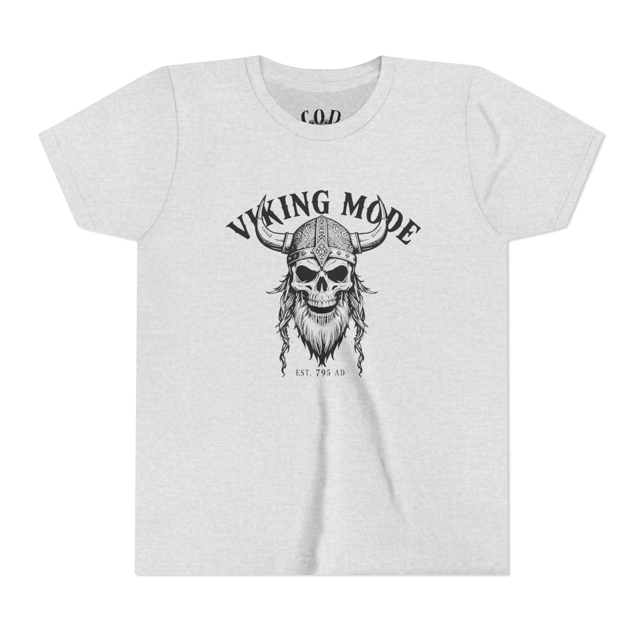 Viking Mode Youth T‑Shirt — Skull Horned Helmet Graphic Tee for Kids