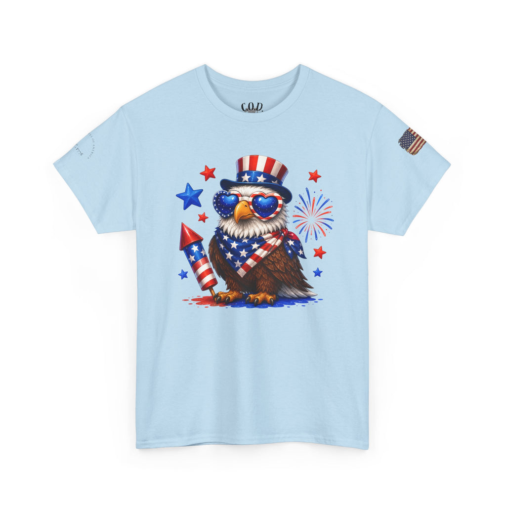 Patriotic Eagle Tee — 4th of July Uncle Sam Hat & Firework Graphic