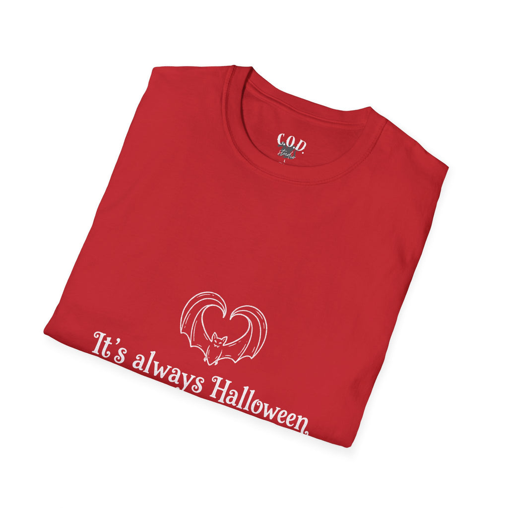 Halloween Bat Heart T-Shirt — "It's Always Halloween If You're Spooky at Heart"