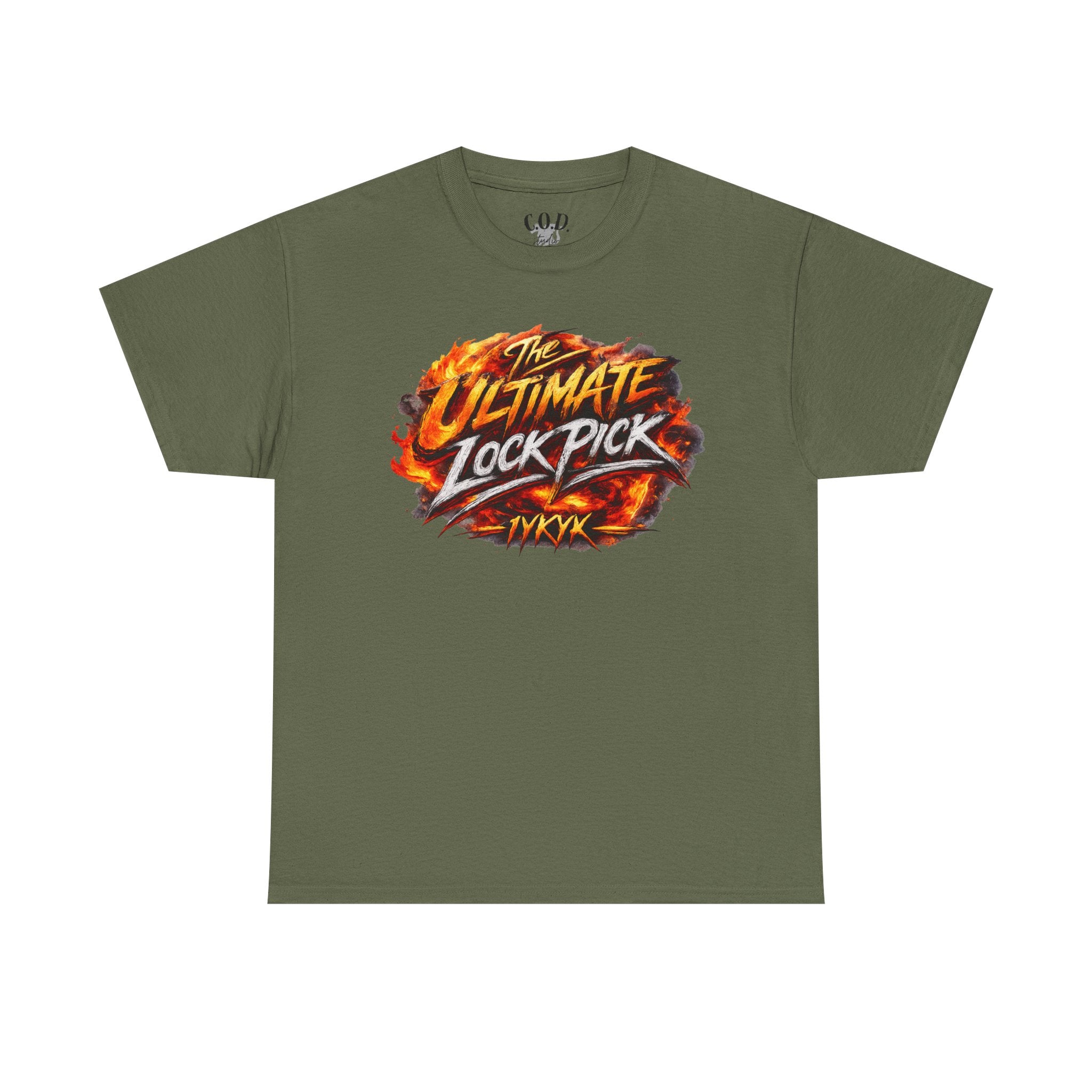 T-Shirt — "Ultimate Lock Pick" Fiery Logo Graphic Tee
