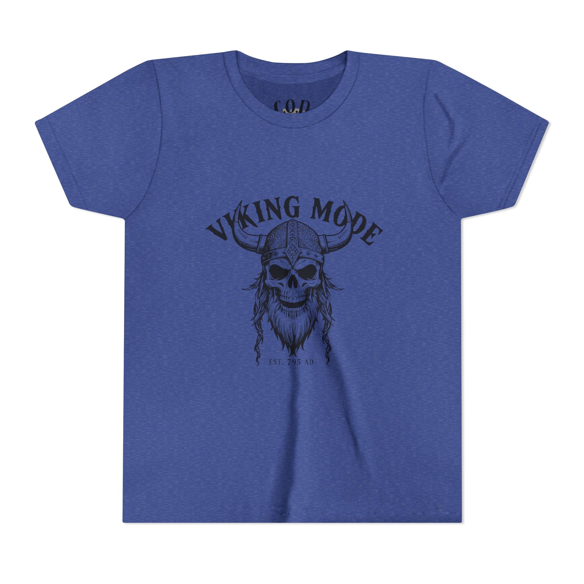 Viking Mode Youth T‑Shirt — Skull Horned Helmet Graphic Tee for Kids