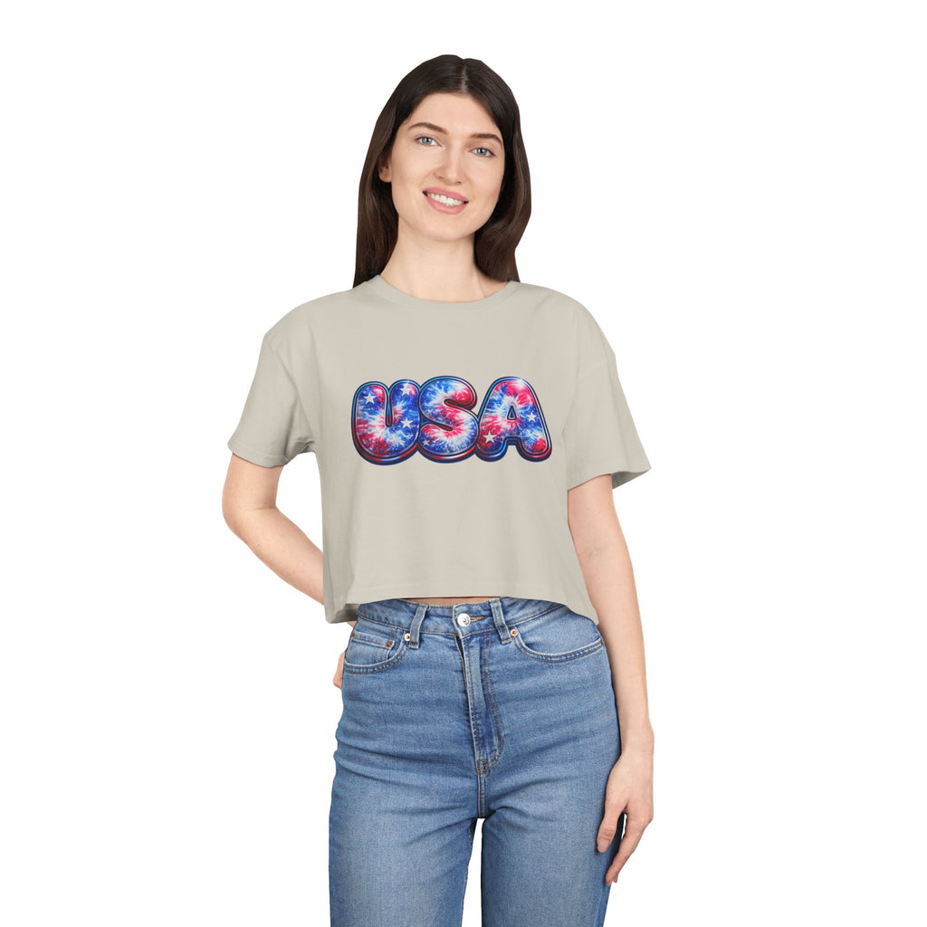 USA Tie-Dye Puff Letter Crop Tee