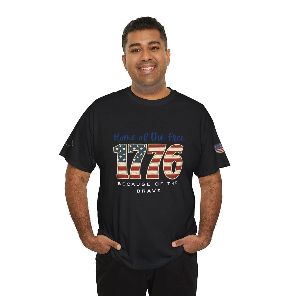 1776 American Flag Tee — "Home of the Free, Because of the Brave" Patriotic T-Shirt