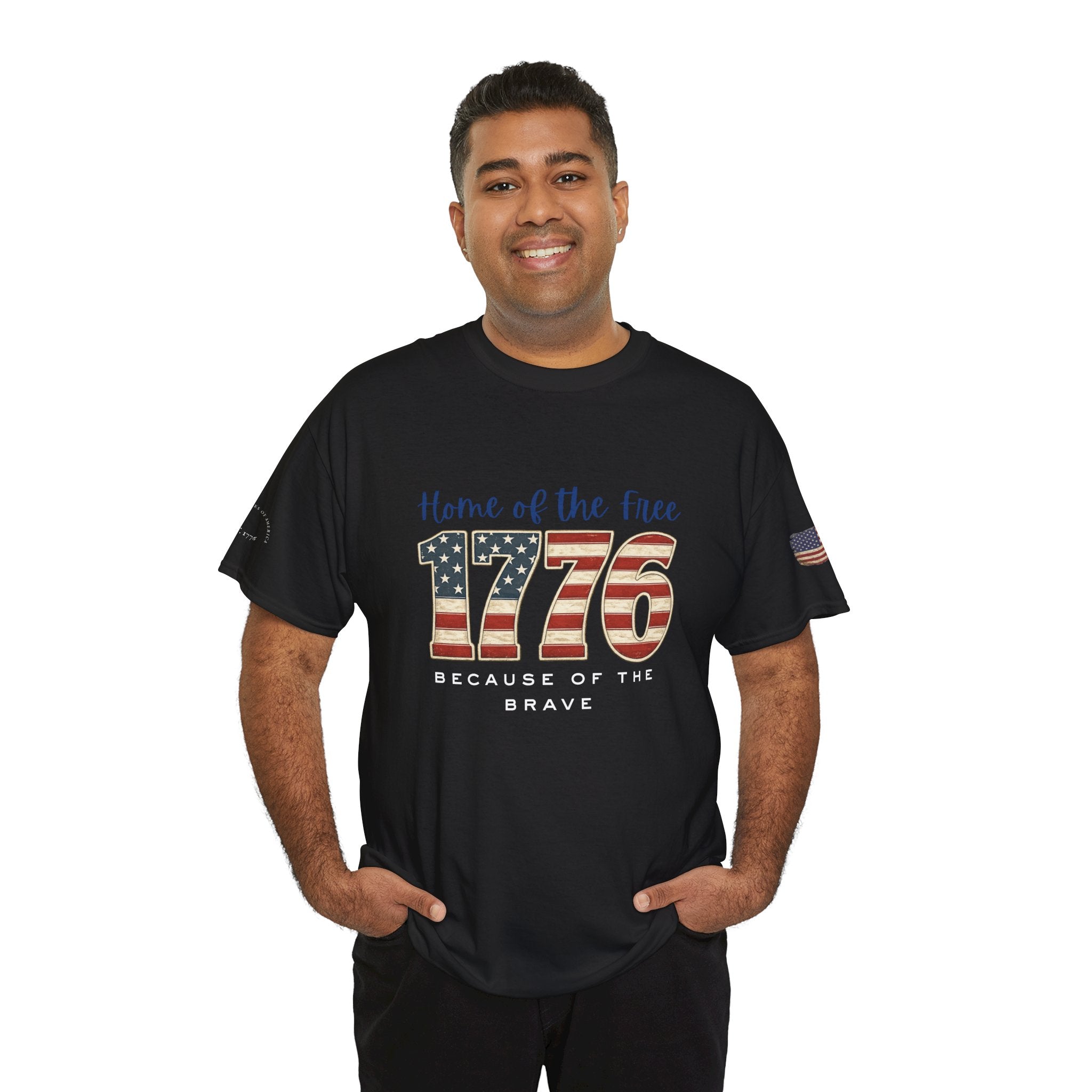 1776 American Flag Tee — "Home of the Free, Because of the Brave" Patriotic T-Shirt