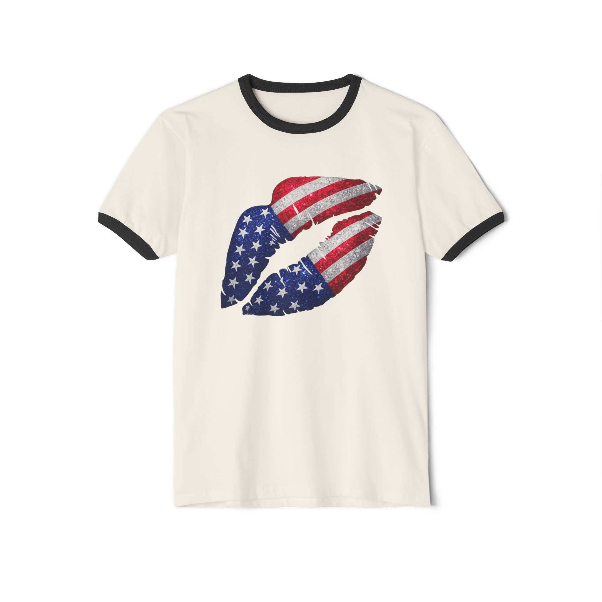 American Flag Kiss Ringer T-Shirt
