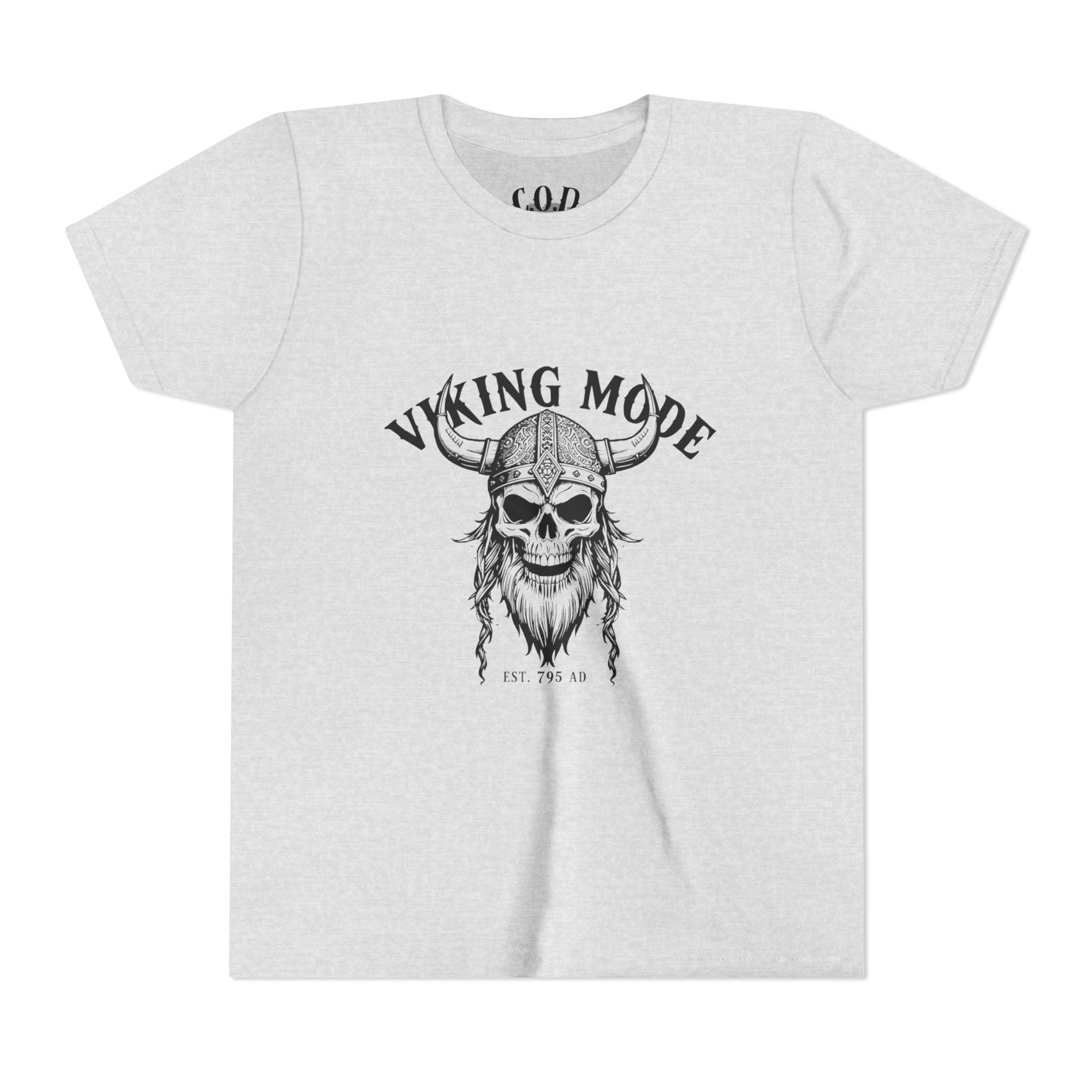 Viking Mode Youth T‑Shirt — Skull Horned Helmet Graphic Tee for Kids