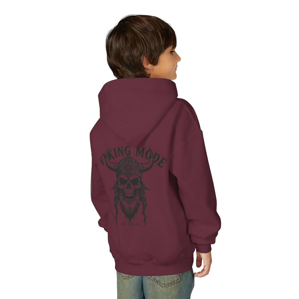 Viking Mode Skull with Horned Helmet Hoodie | Youth Hoodie