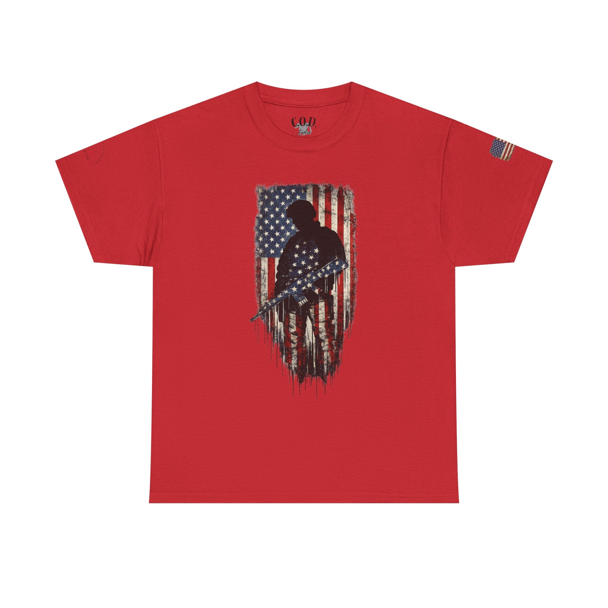 Patriotic Soldier Silhouette Tee — American Flag Military Veteran T-Shirt