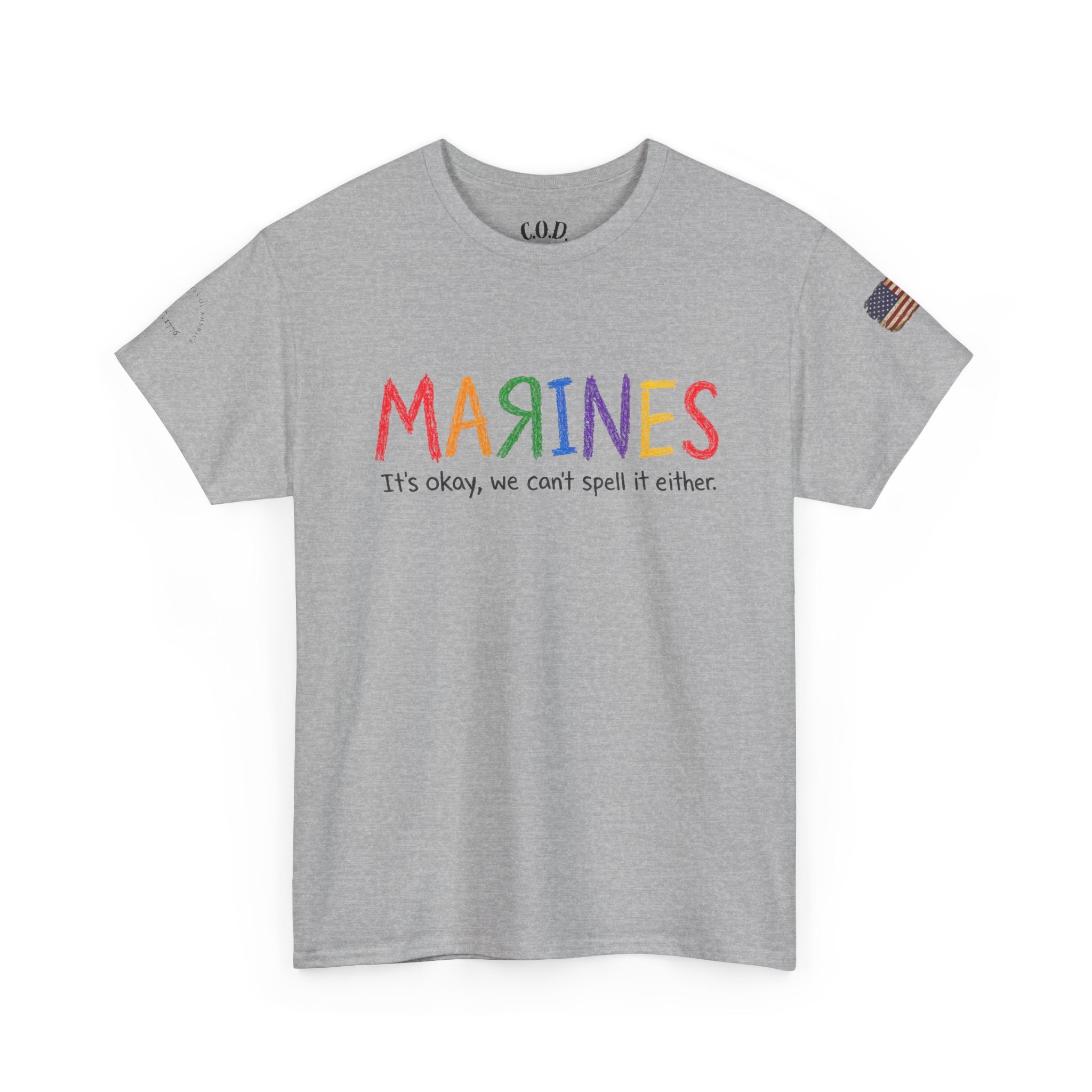 Marines Crayon Tee — “It’s okay, we can’t spell it either” Military Humor T-Shirt