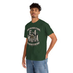 T-Shirt — "E-4 Mafia" Graphic Tee: "When You Want It Done, But You Don’t Care How" Vintage-Style Food Humor