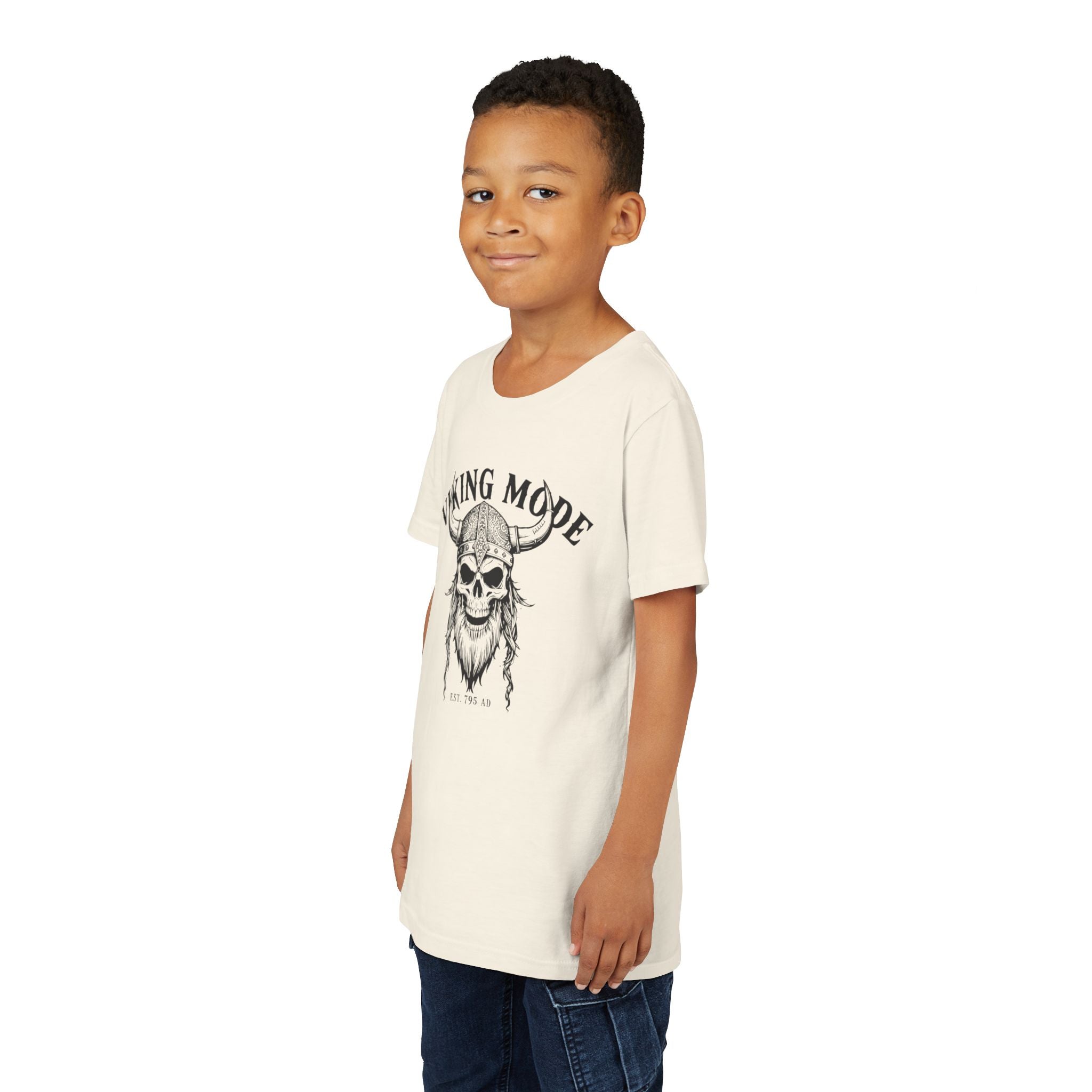 Viking Mode Youth T‑Shirt — Skull Horned Helmet Graphic Tee for Kids