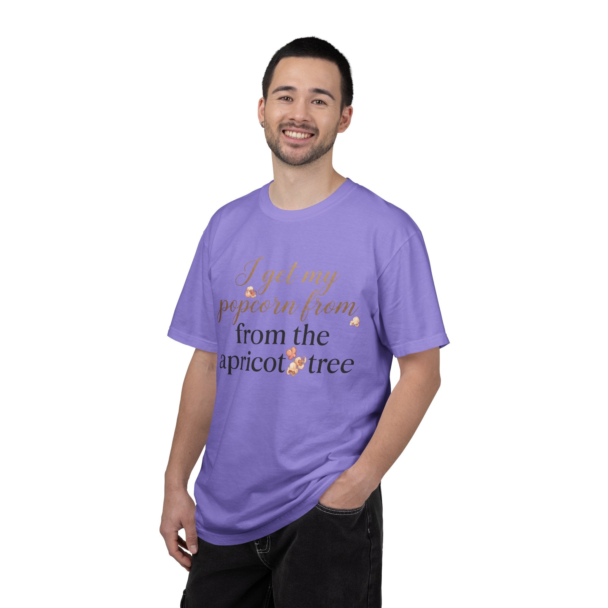 T-Shirt — “I Get My Popcorn From The Apricot Tree” Script Graphic Tee | Hymns | LDS |