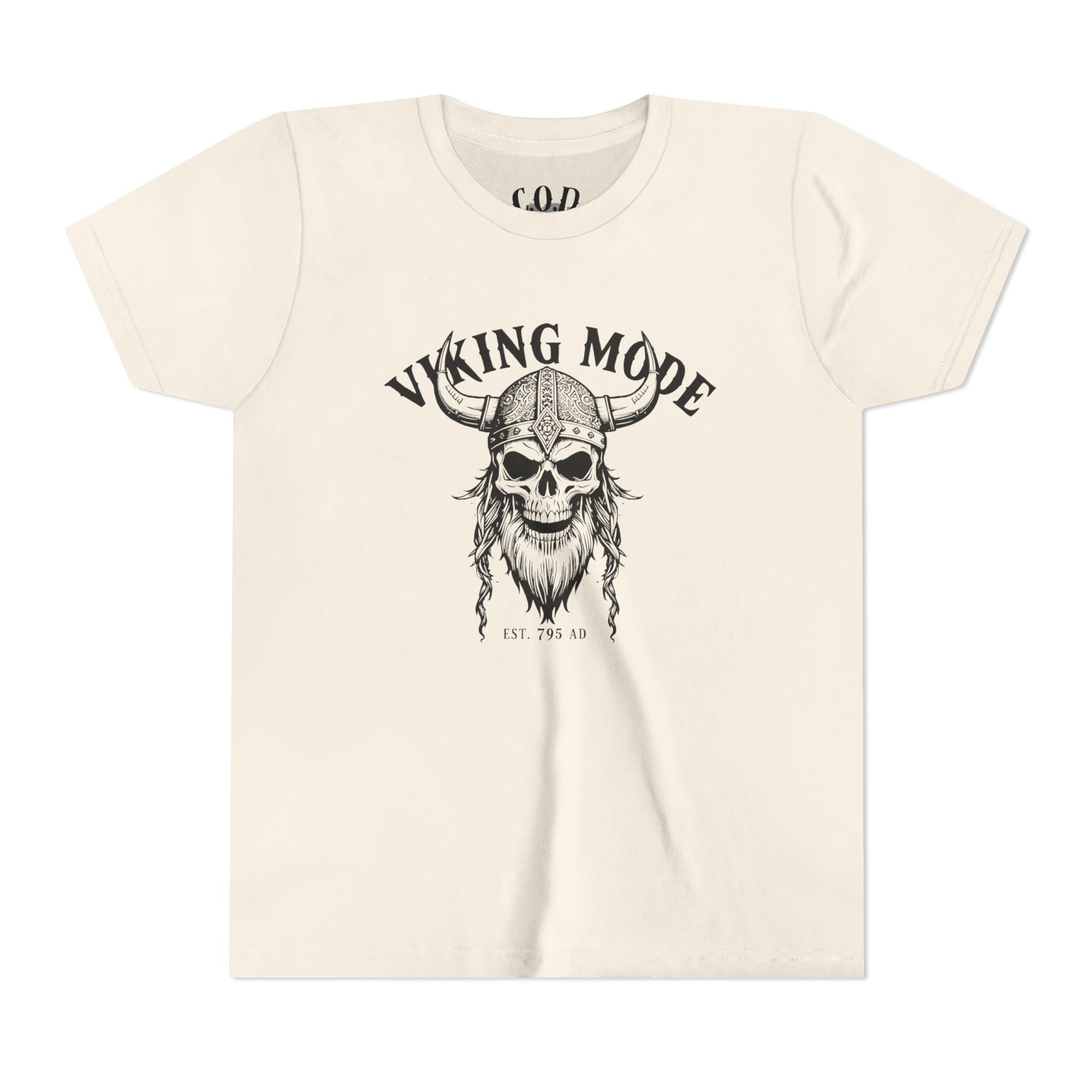 Viking Mode Youth T‑Shirt — Skull Horned Helmet Graphic Tee for Kids