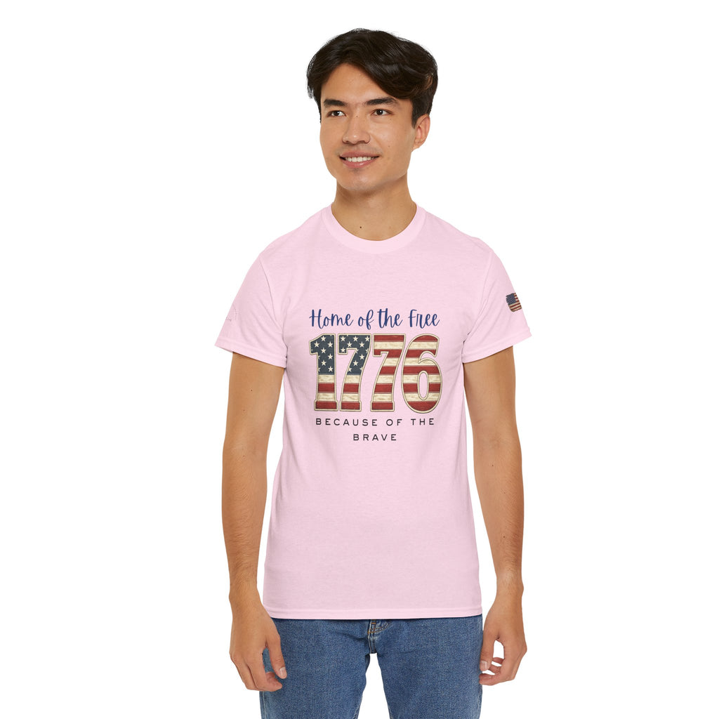 1776 American Flag Tee — "Home of the Free, Because of the Brave" Patriotic T-Shirt