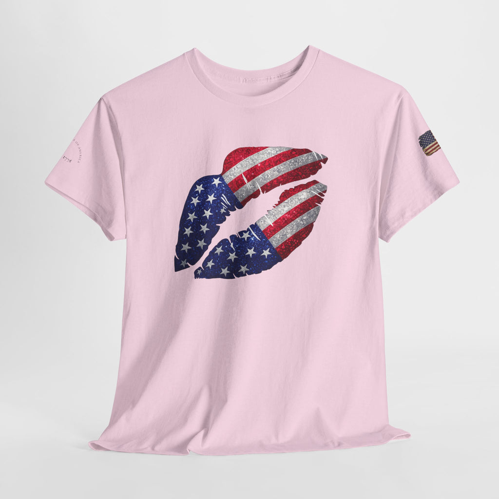 American Flag Kiss T‑Shirt – Patriotic USA Lip Print Tee for 4th of July