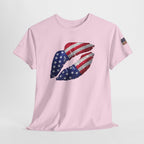 American Flag Kiss T‑Shirt – Patriotic USA Lip Print Tee for 4th of July