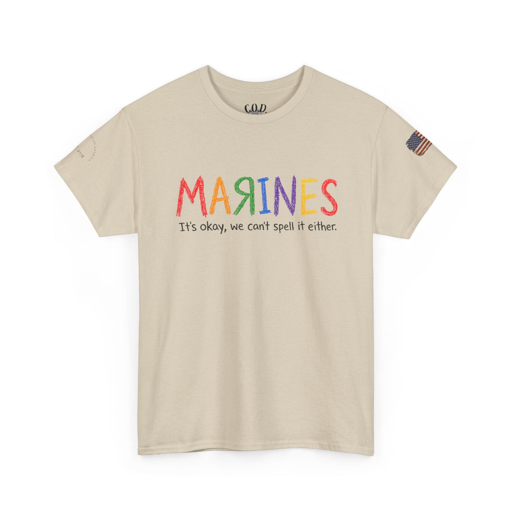 Marines Crayon Tee — “It’s okay, we can’t spell it either” Military Humor T-Shirt