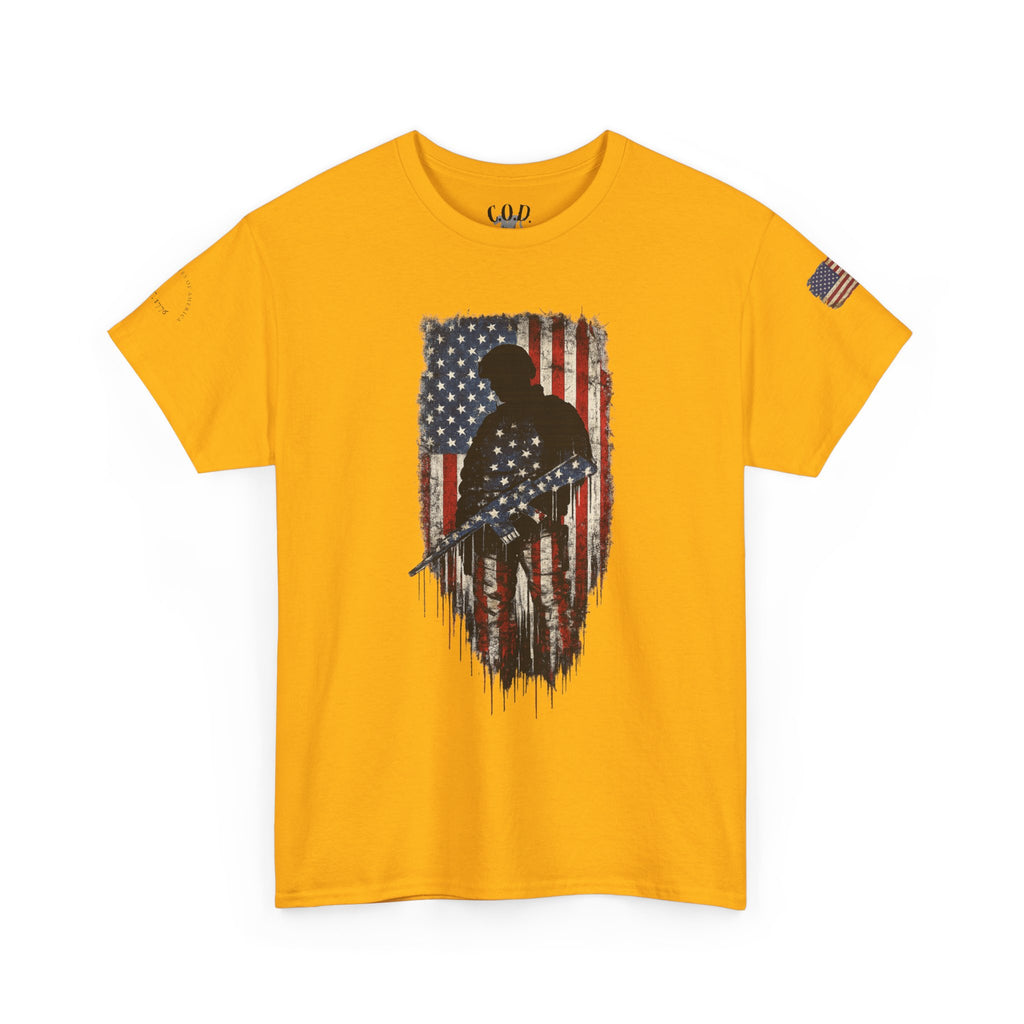 Patriotic Soldier Silhouette Tee — American Flag Military Veteran T-Shirt