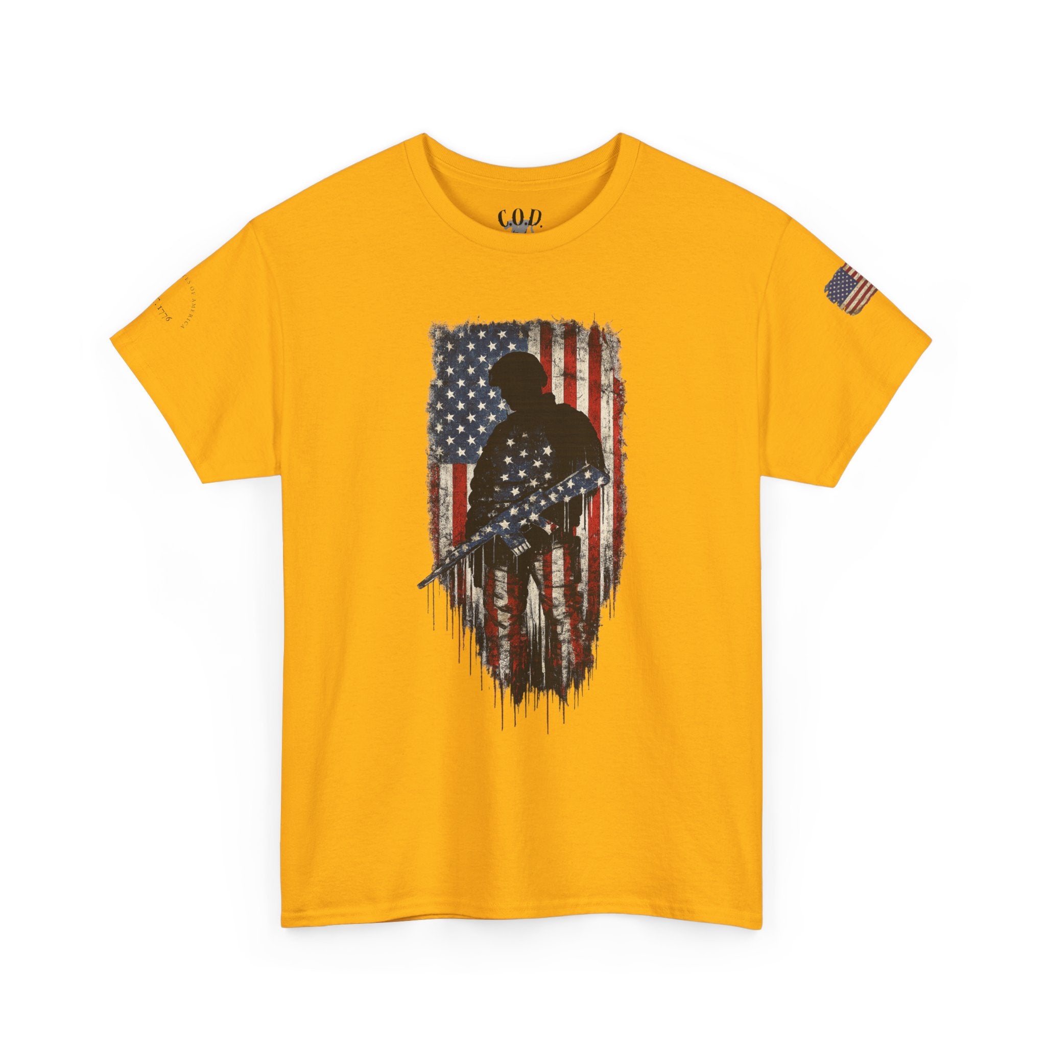 Patriotic Soldier Silhouette Tee — American Flag Military Veteran T-Shirt