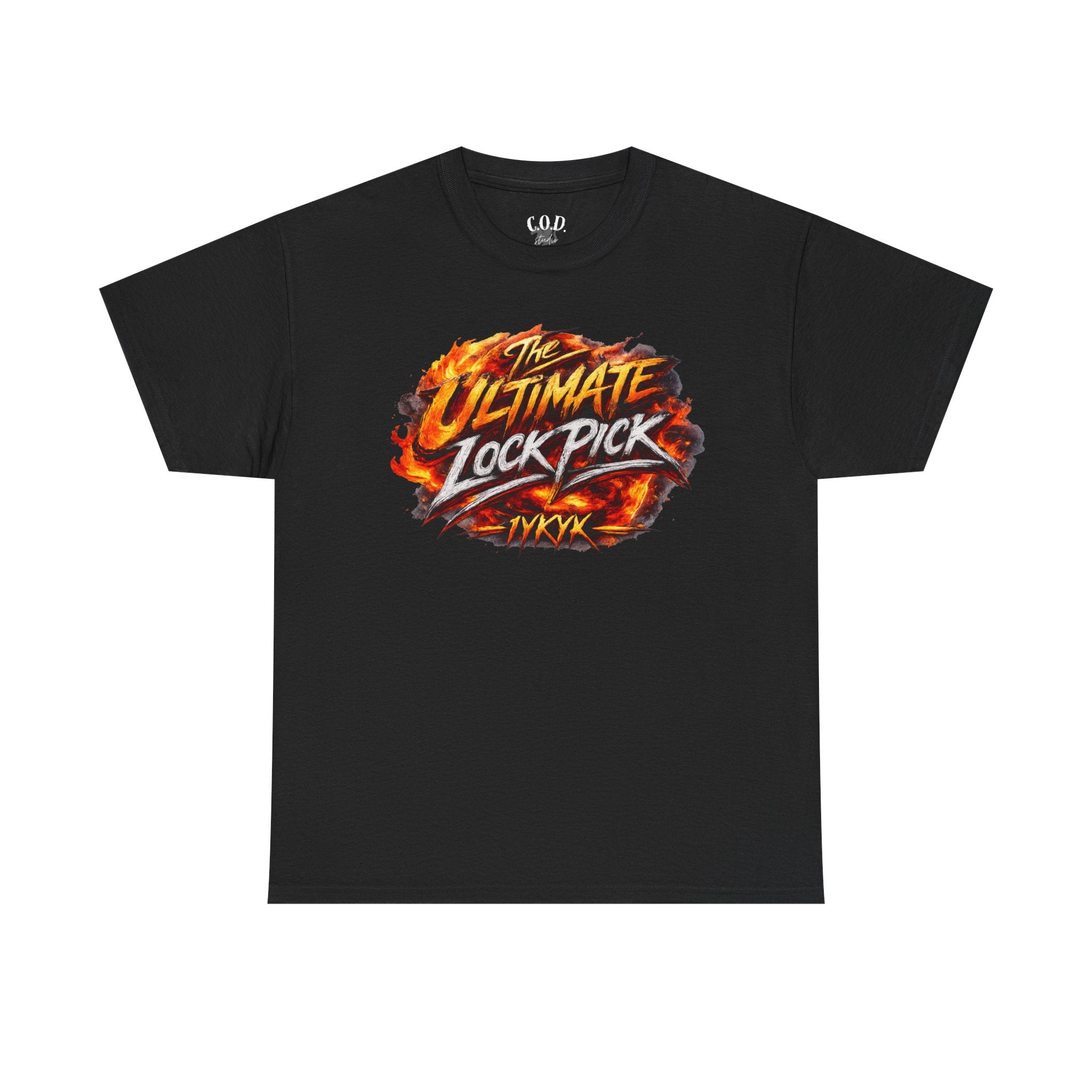T-Shirt — "Ultimate Lock Pick" Fiery Logo Graphic Tee