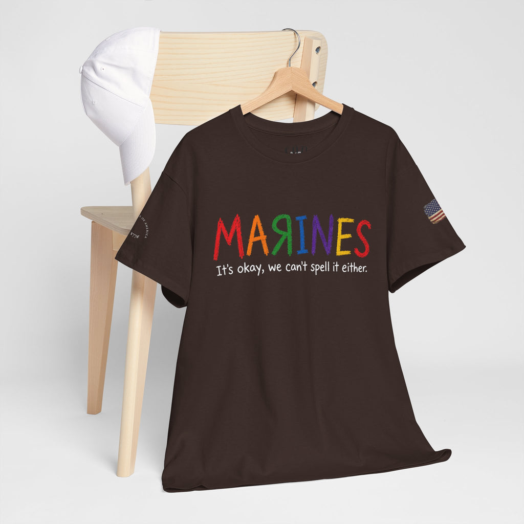 Marines Crayon Tee — “It’s okay, we can’t spell it either” Military Humor T-Shirt
