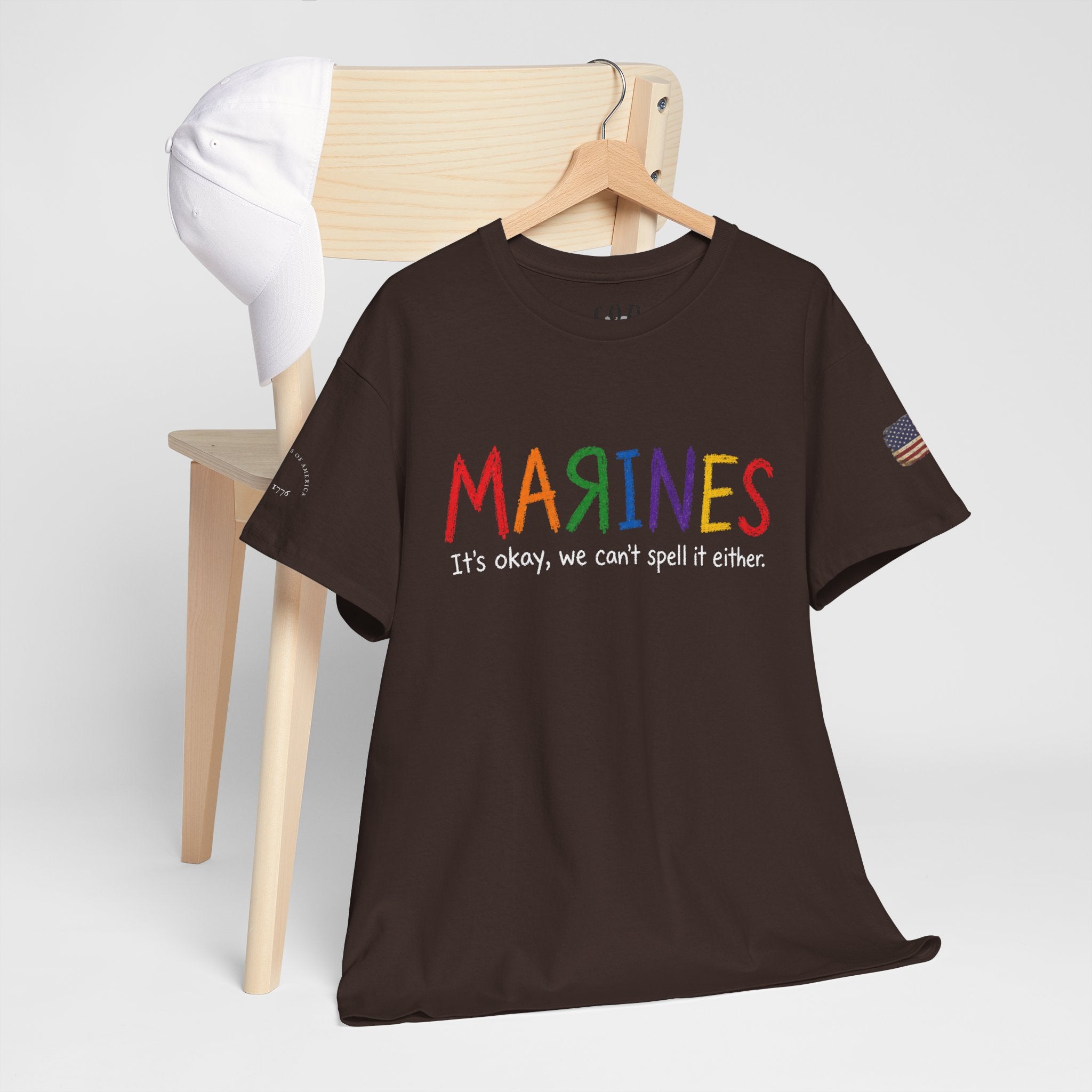 Marines Crayon Tee — “It’s okay, we can’t spell it either” Military Humor T-Shirt
