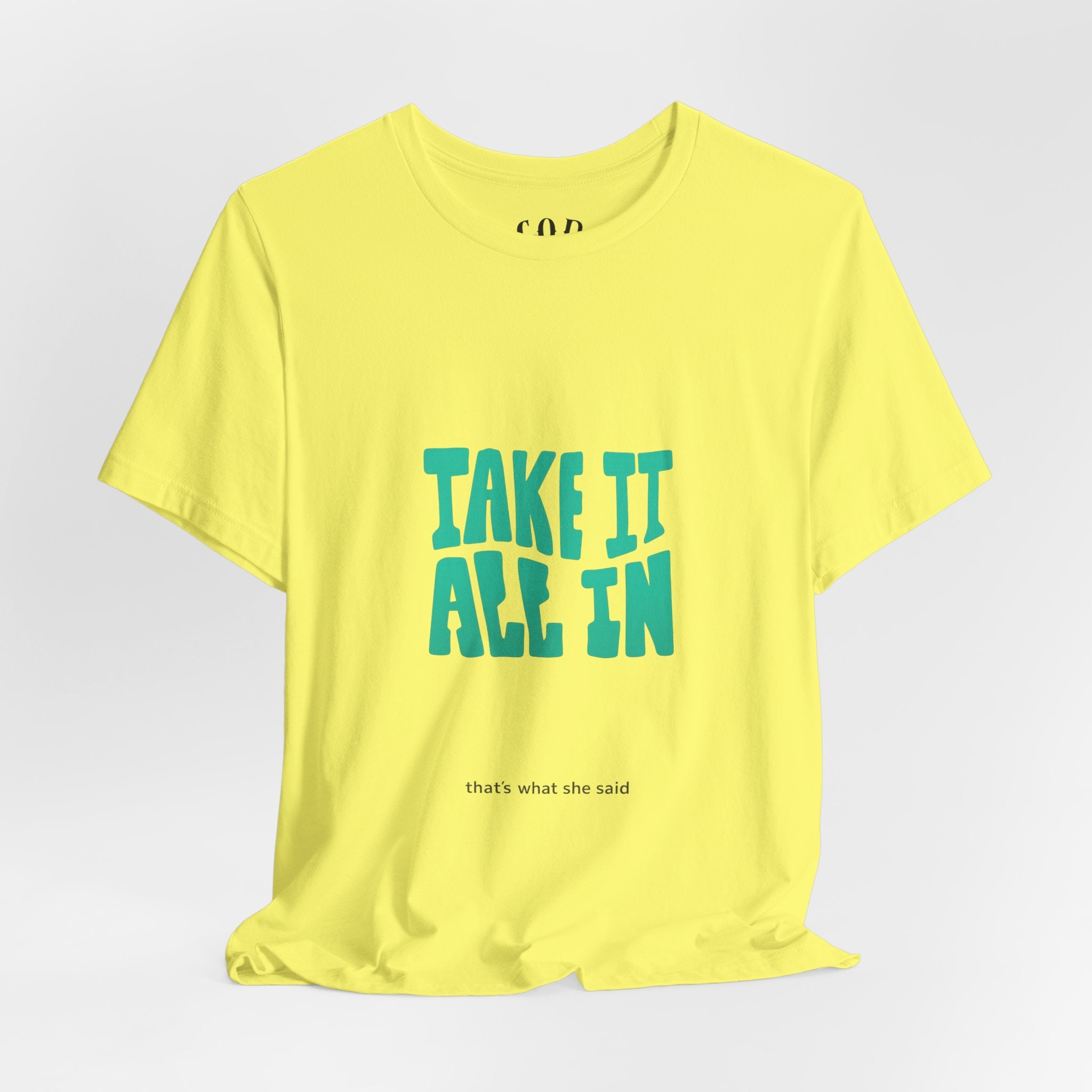 Take It All In tee | Motivational text graphic, minimalist green typography