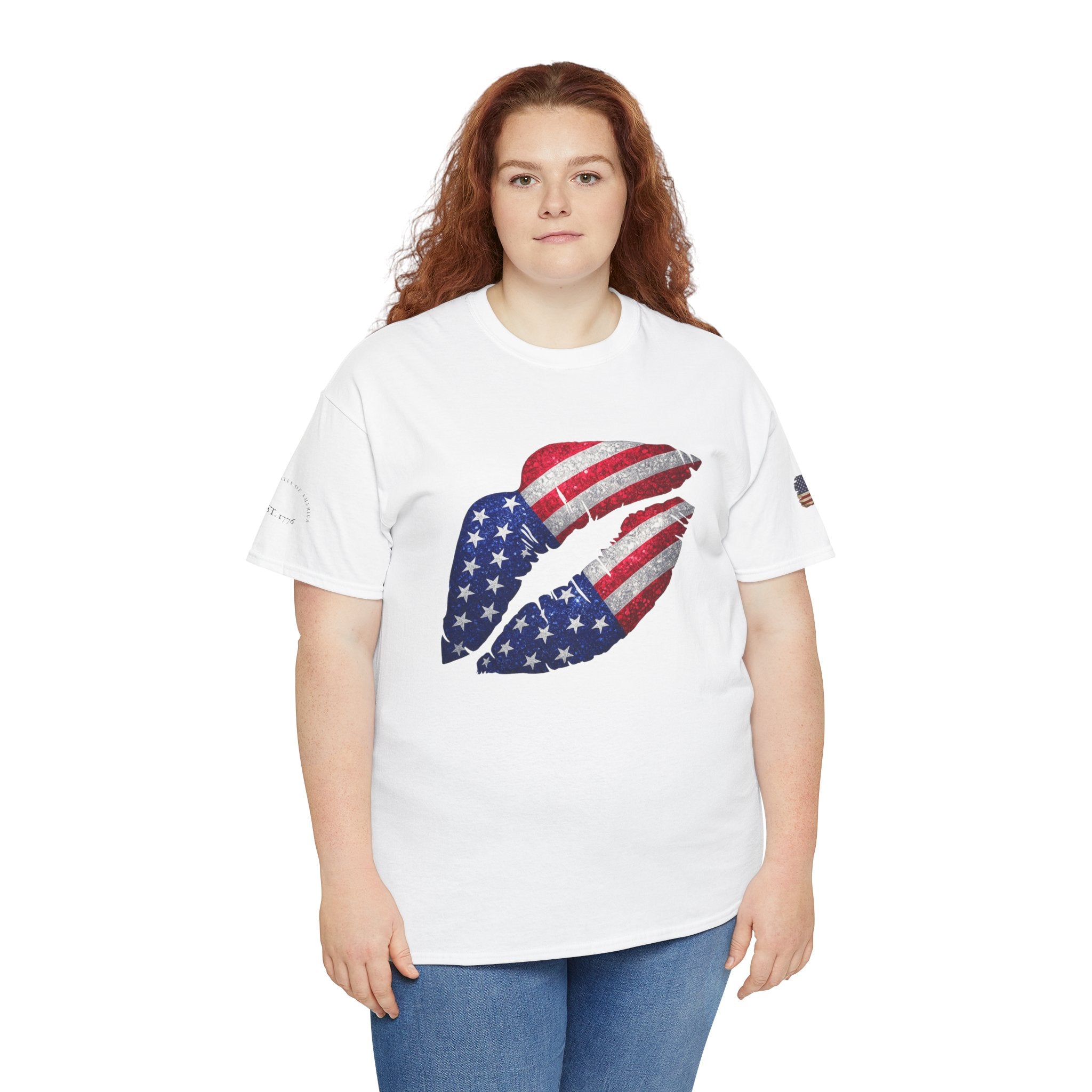 American Flag Kiss T‑Shirt – Patriotic USA Lip Print Tee for 4th of July