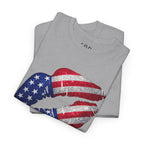 American Flag Kiss T‑Shirt – Patriotic USA Lip Print Tee for 4th of July