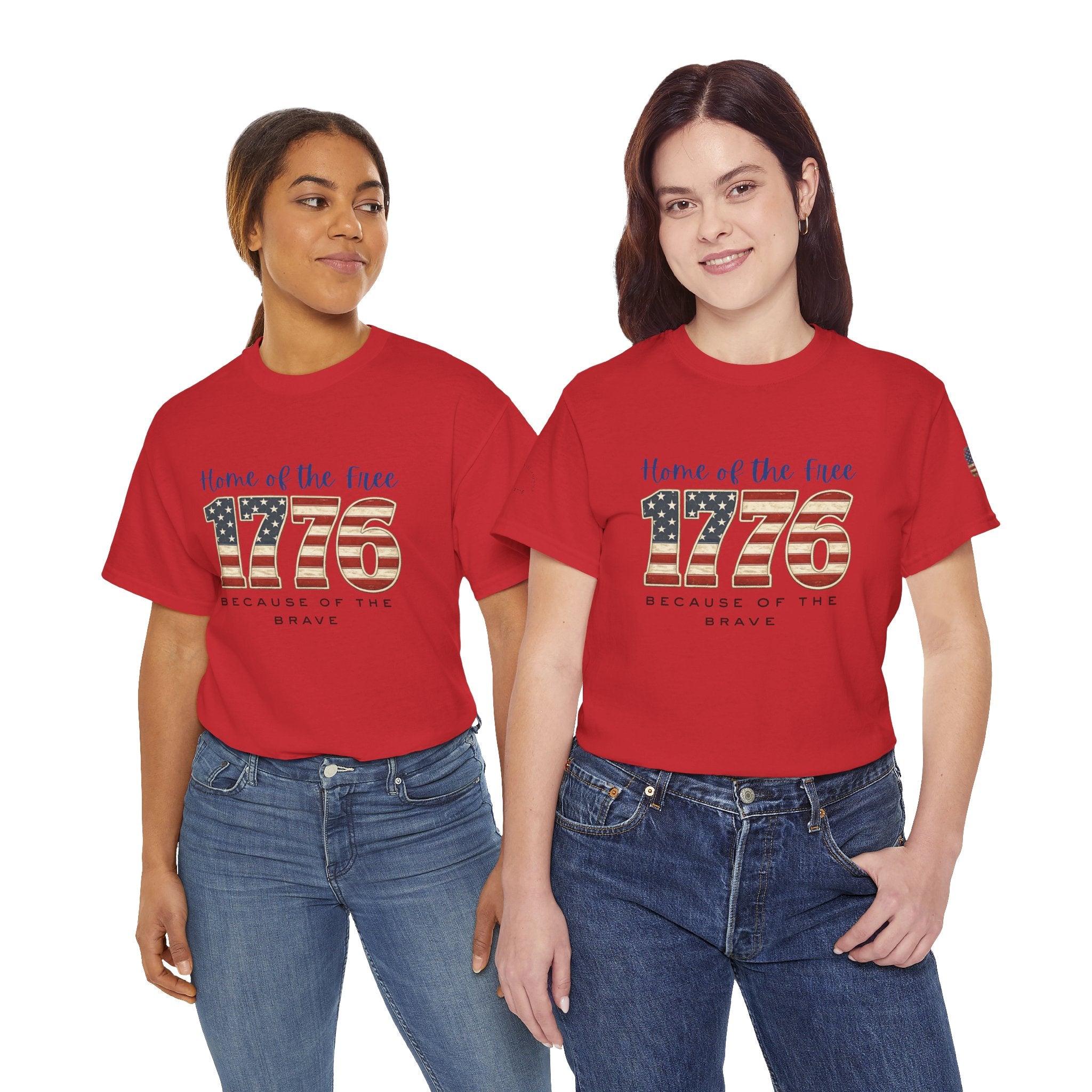 1776 American Flag Tee — "Home of the Free, Because of the Brave" Patriotic T-Shirt
