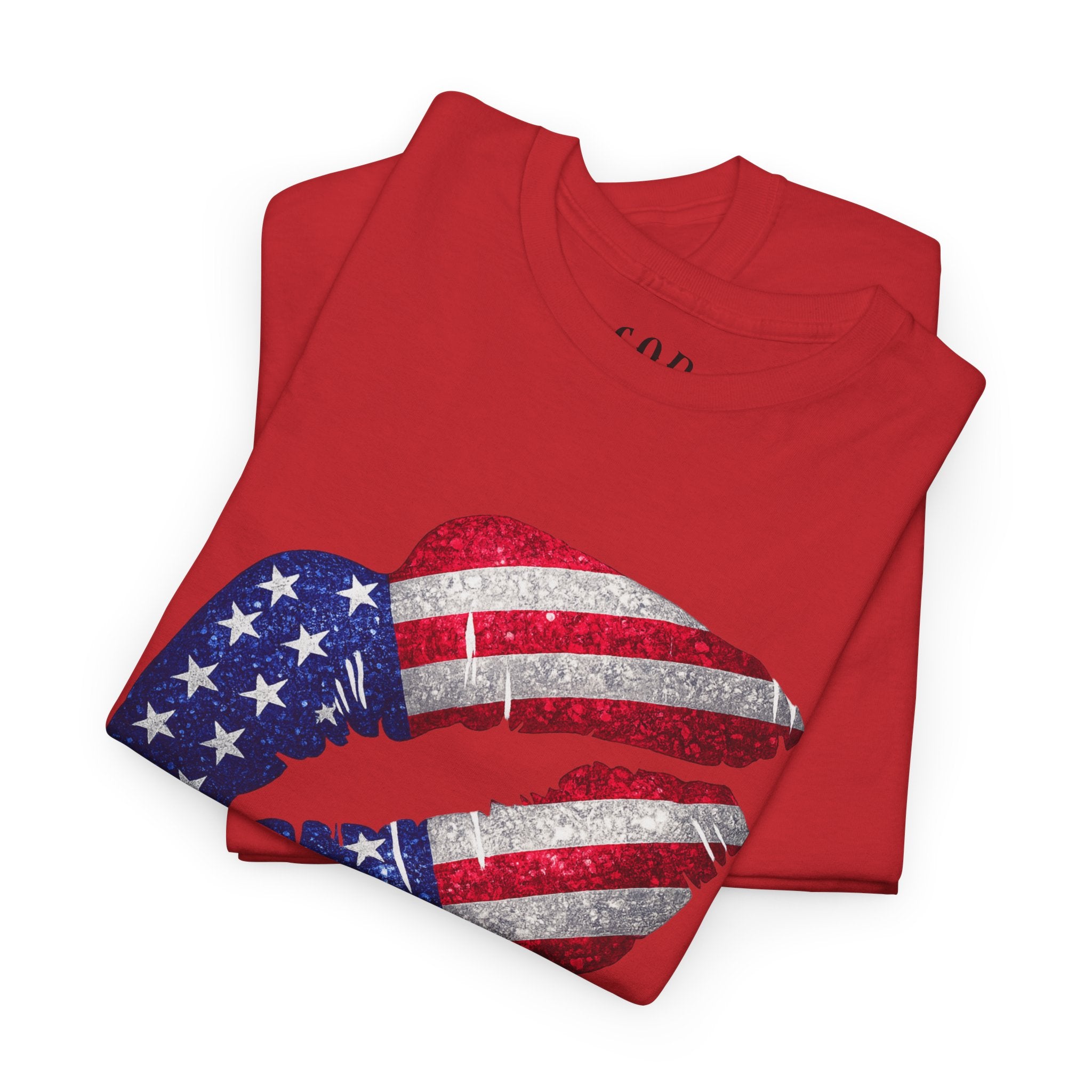 American Flag Kiss T‑Shirt – Patriotic USA Lip Print Tee for 4th of July