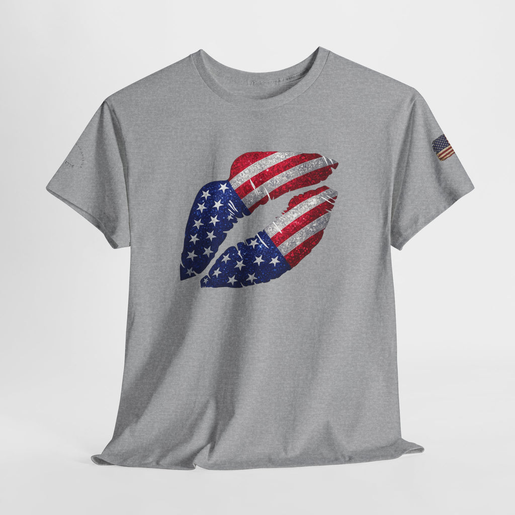 American Flag Kiss T‑Shirt – Patriotic USA Lip Print Tee for 4th of July