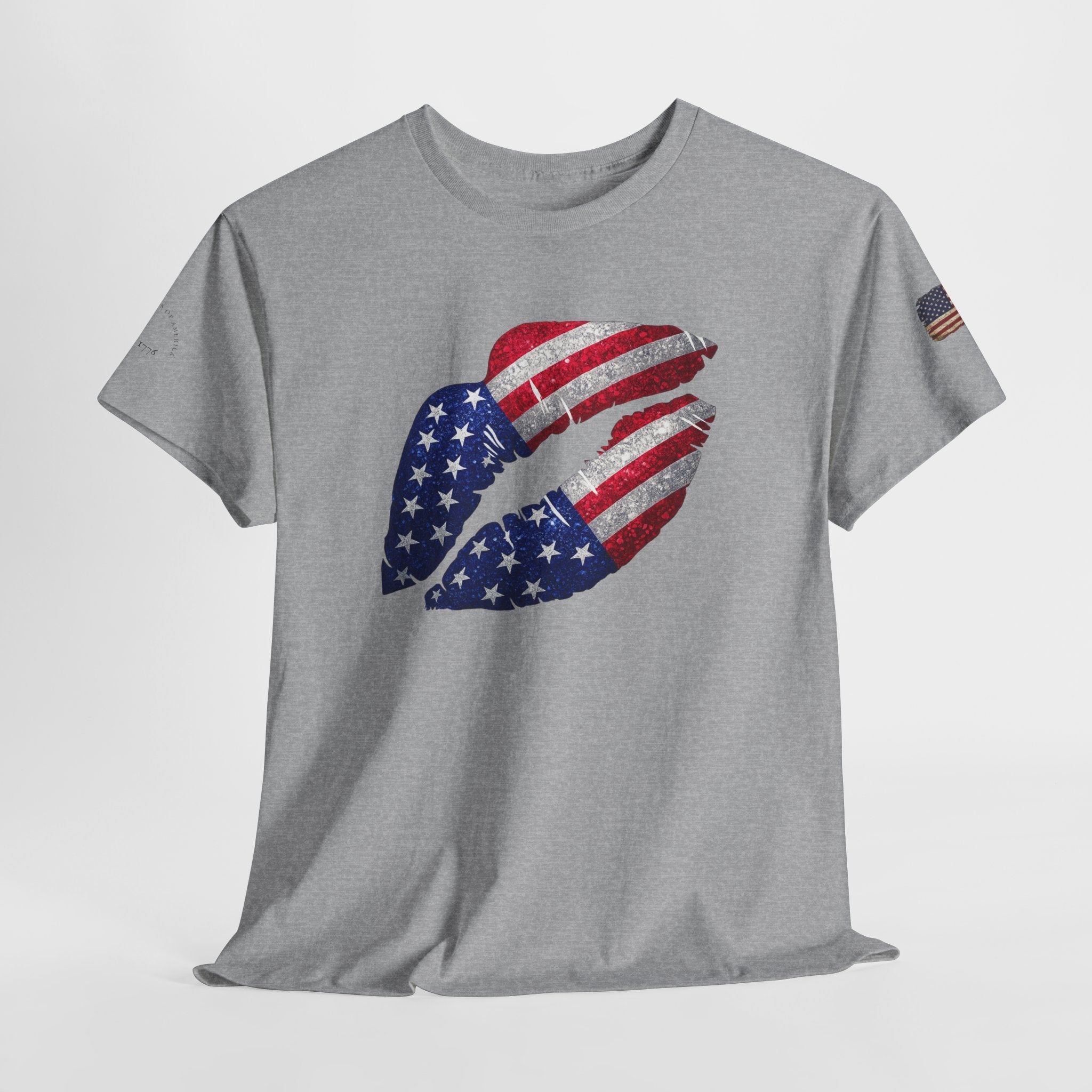 American Flag Kiss T‑Shirt – Patriotic USA Lip Print Tee for 4th of July