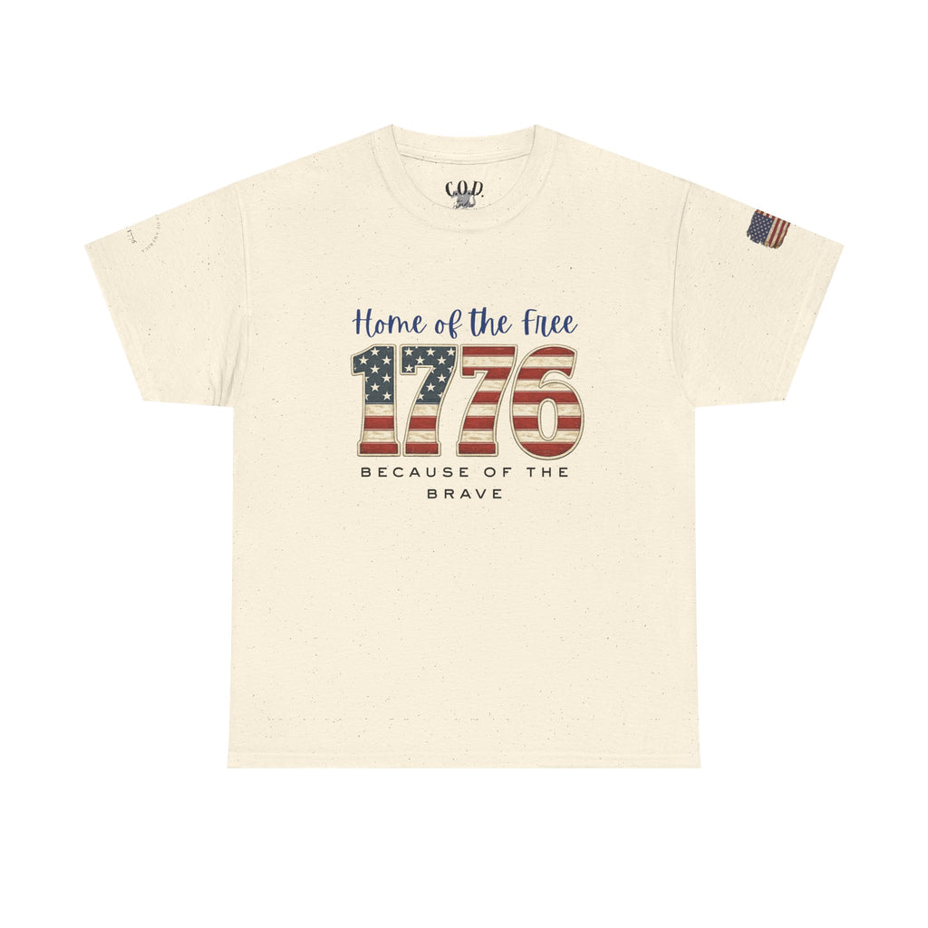 1776 American Flag Tee — "Home of the Free, Because of the Brave" Patriotic T-Shirt