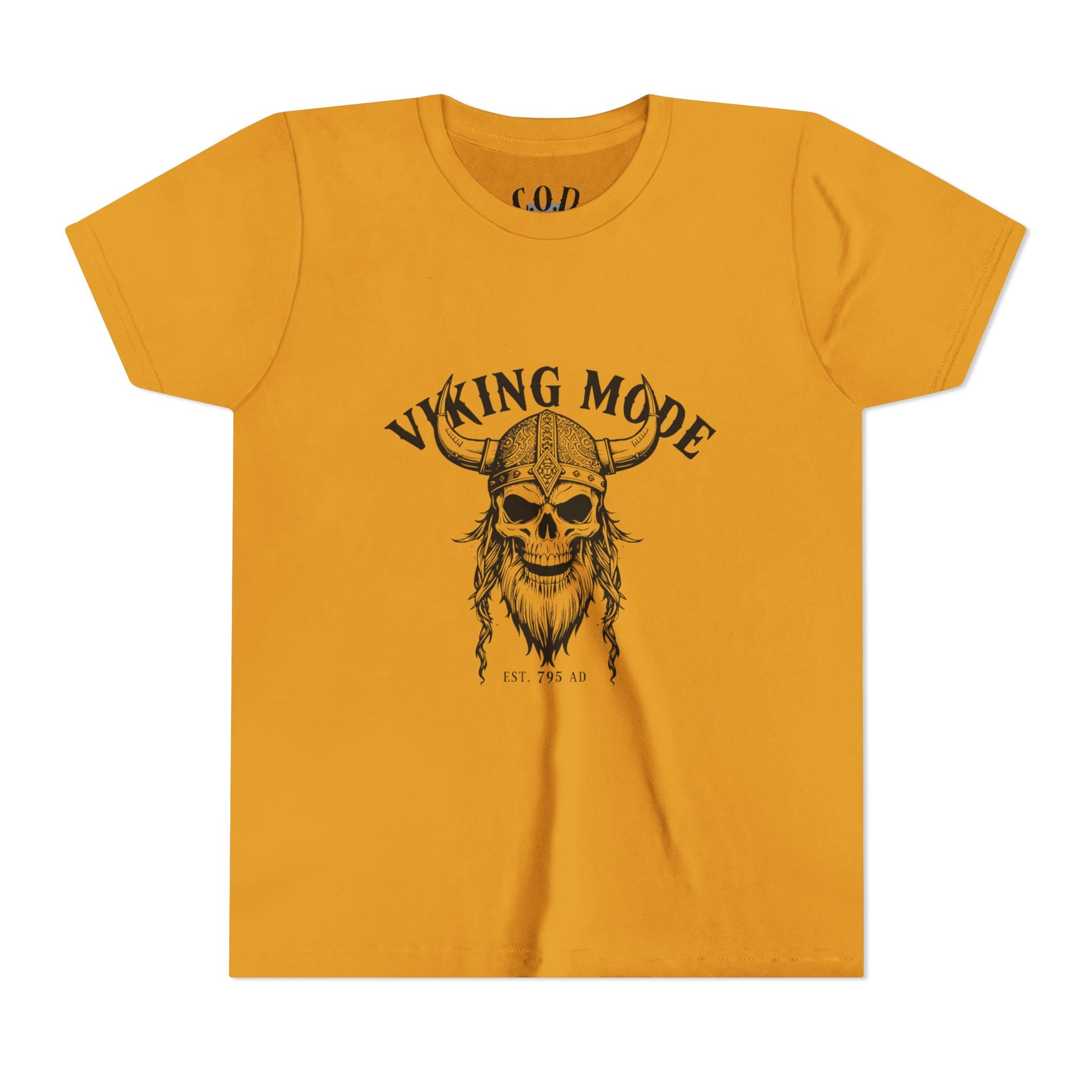 Viking Mode Youth T‑Shirt — Skull Horned Helmet Graphic Tee for Kids