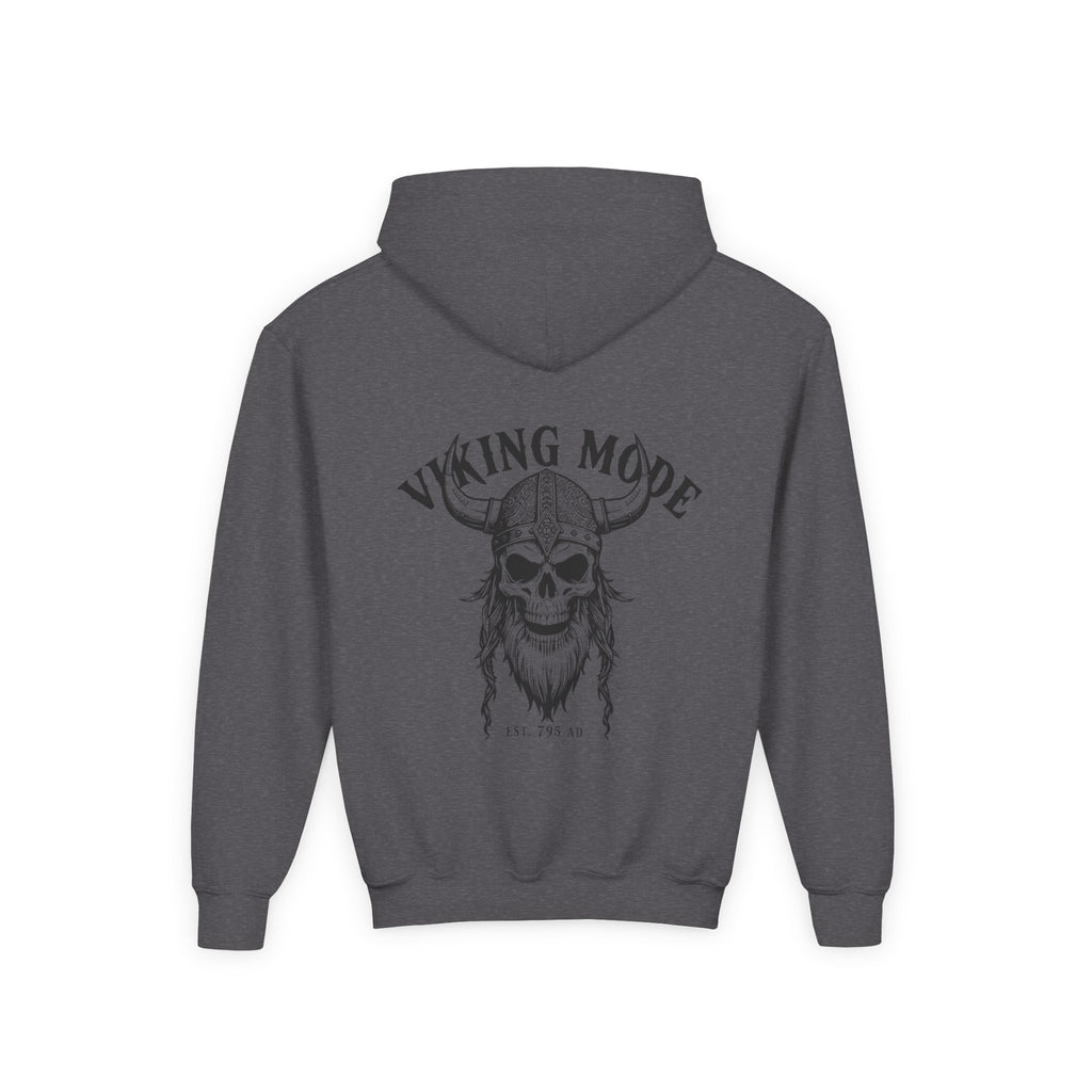 Viking Mode Skull with Horned Helmet Hoodie | Youth Hoodie