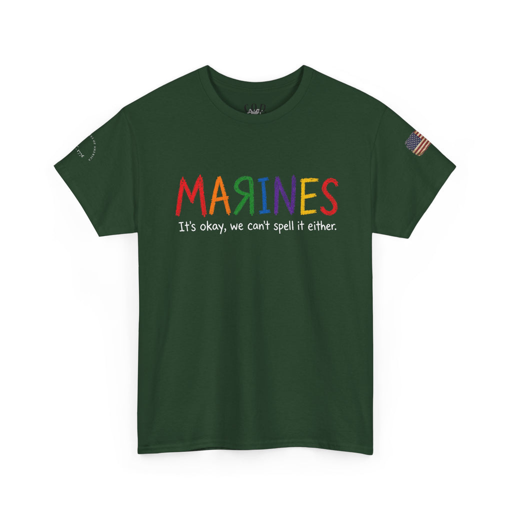Marines Crayon Tee — “It’s okay, we can’t spell it either” Military Humor T-Shirt
