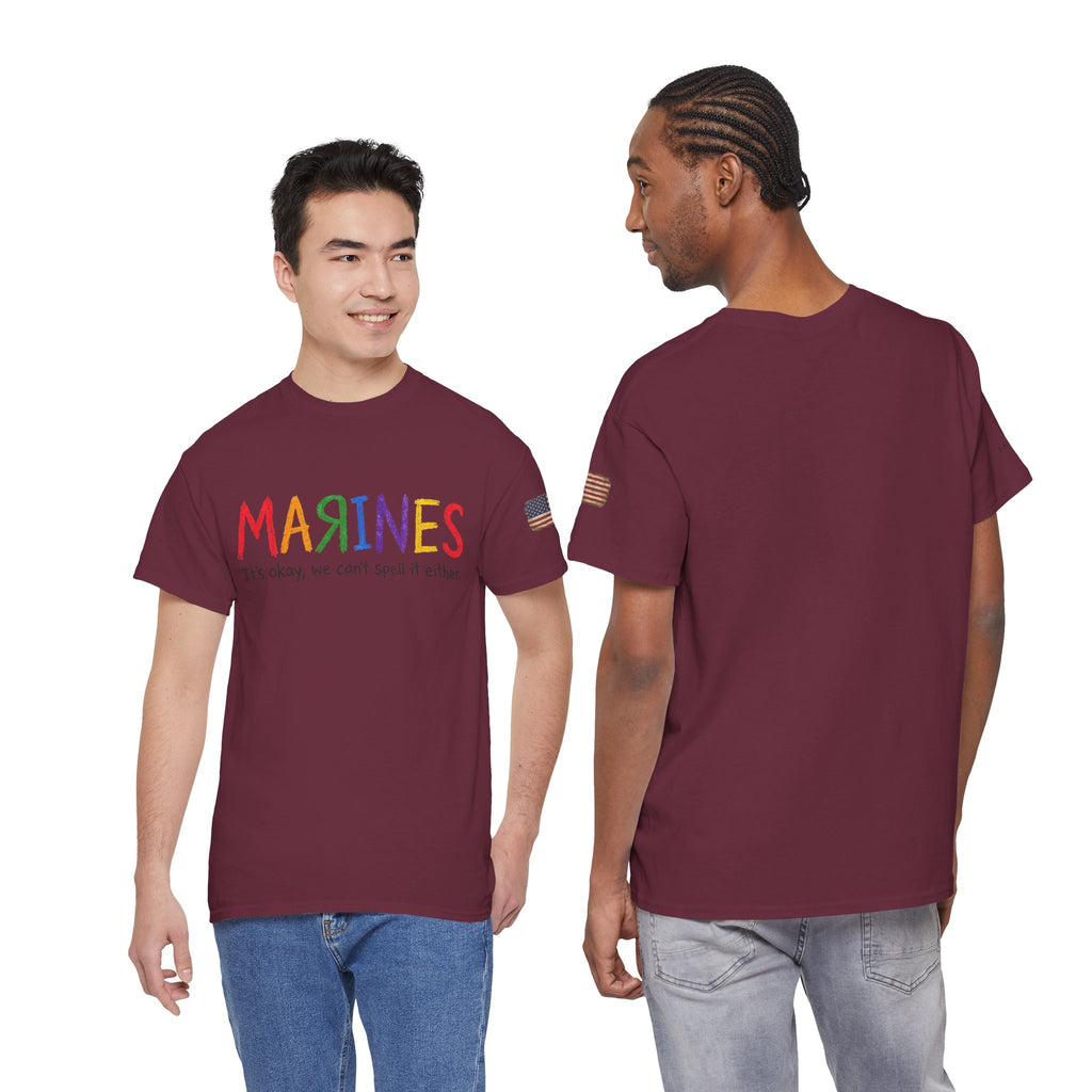 Marines Crayon Tee — “It’s okay, we can’t spell it either” Military Humor T-Shirt