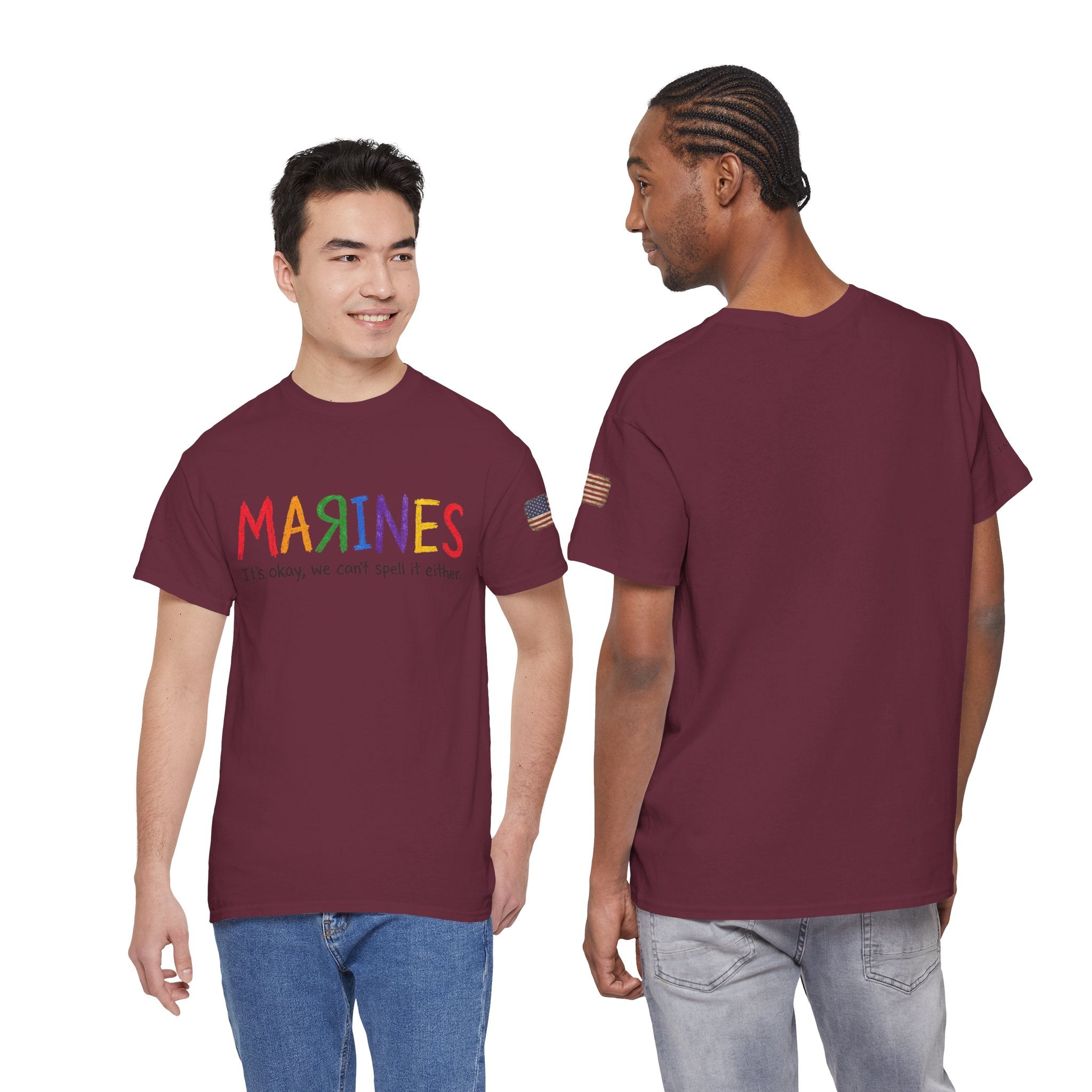 Marines Crayon Tee — “It’s okay, we can’t spell it either” Military Humor T-Shirt