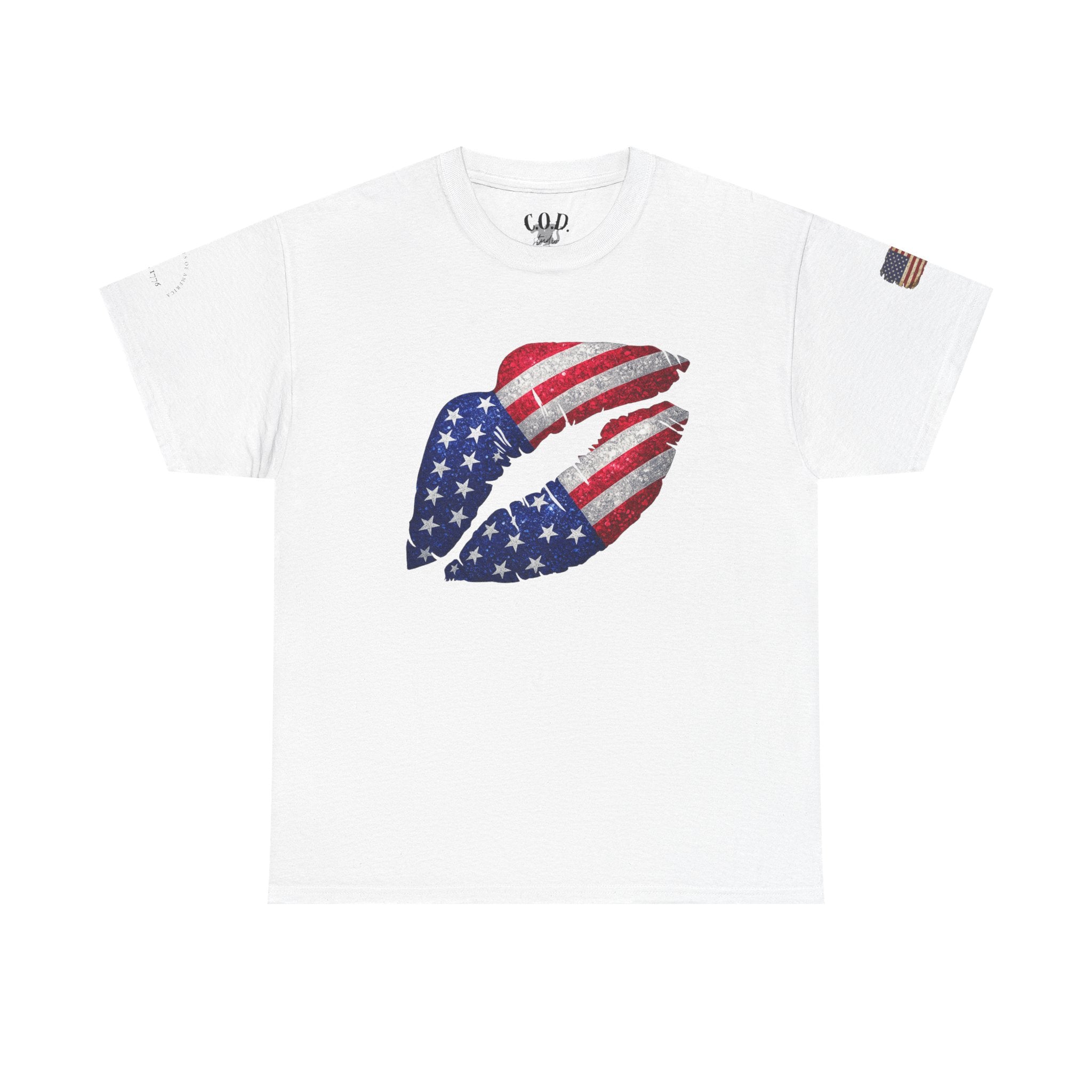 American Flag Kiss T‑Shirt – Patriotic USA Lip Print Tee for 4th of July