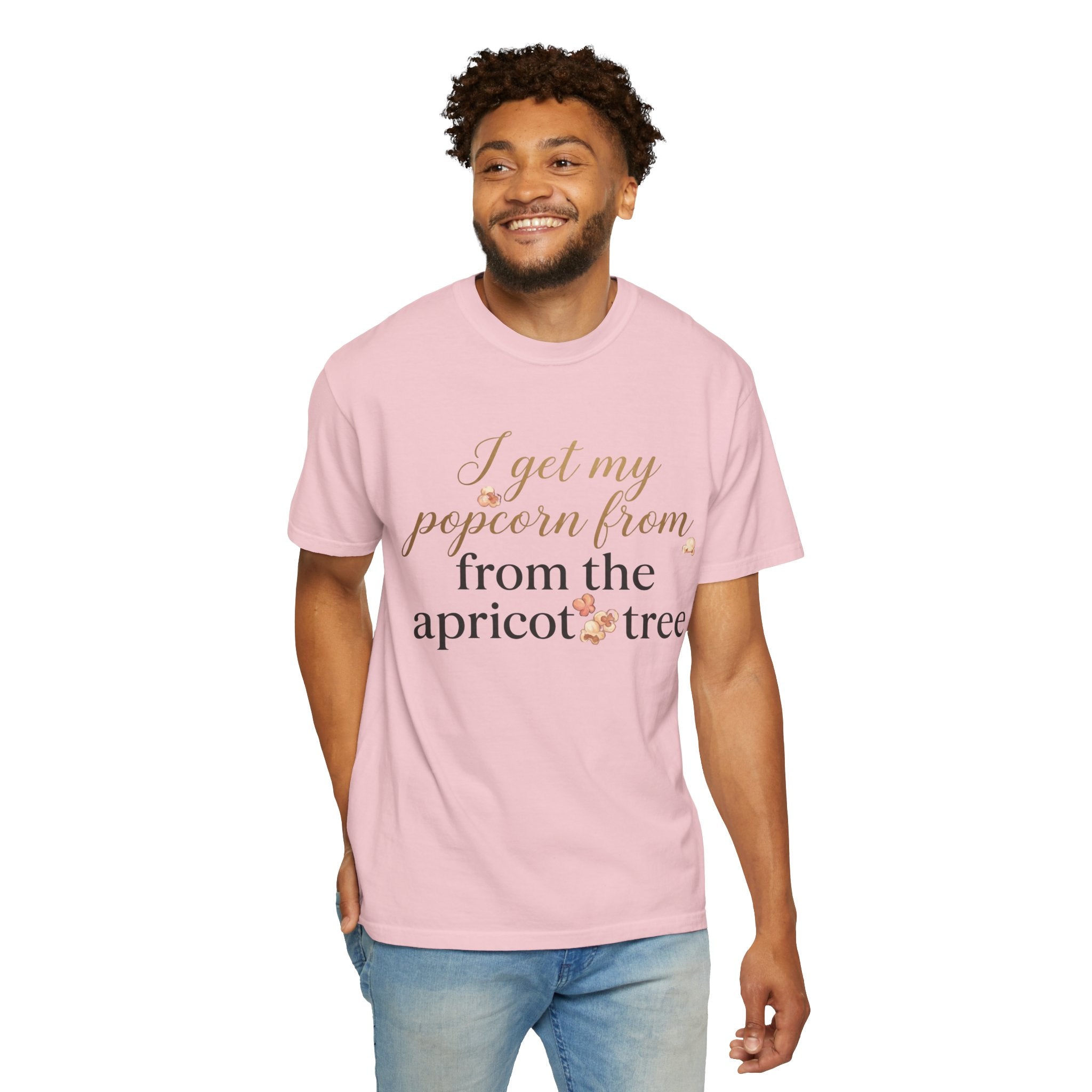 T-Shirt — “I Get My Popcorn From The Apricot Tree” Script Graphic Tee | Hymns | LDS |