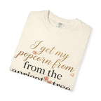 T-Shirt — “I Get My Popcorn From The Apricot Tree” Script Graphic Tee | Hymns | LDS |