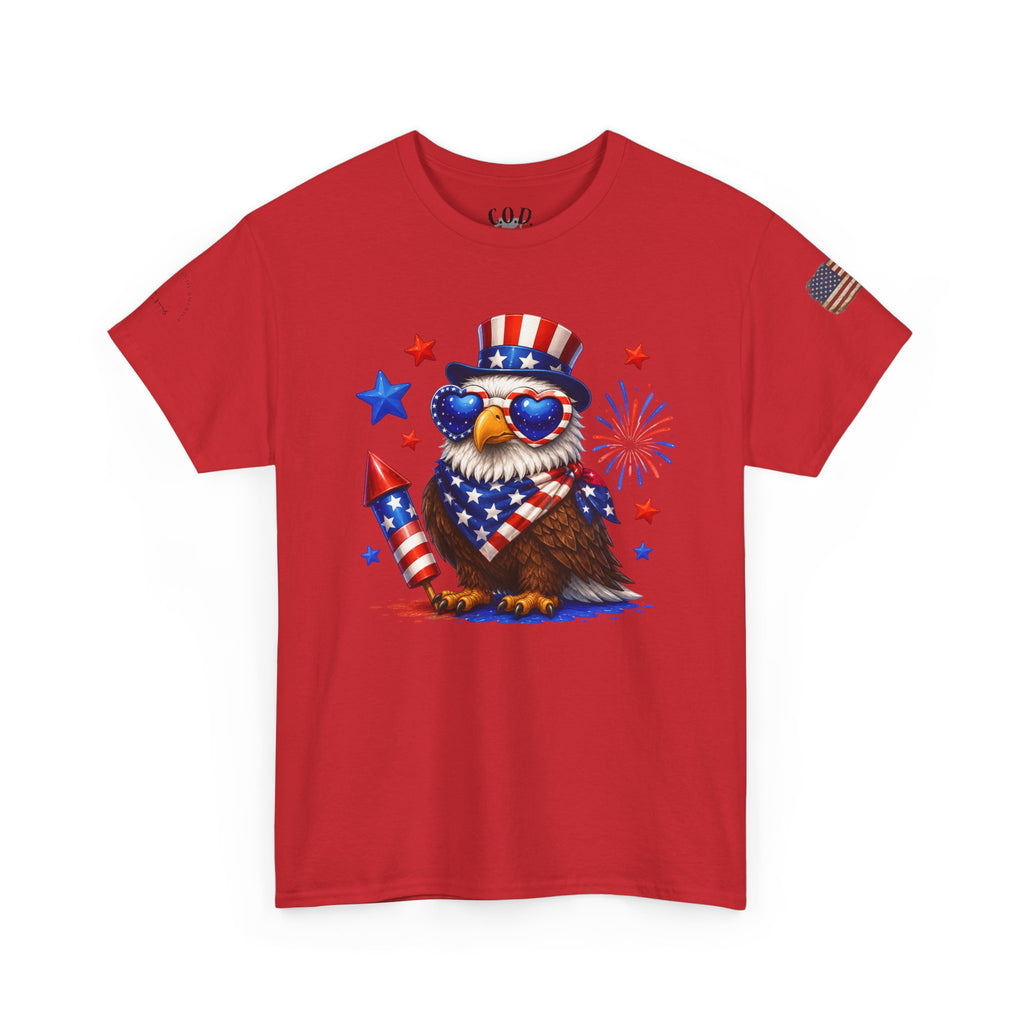 Patriotic Eagle Tee — 4th of July Uncle Sam Hat & Firework Graphic