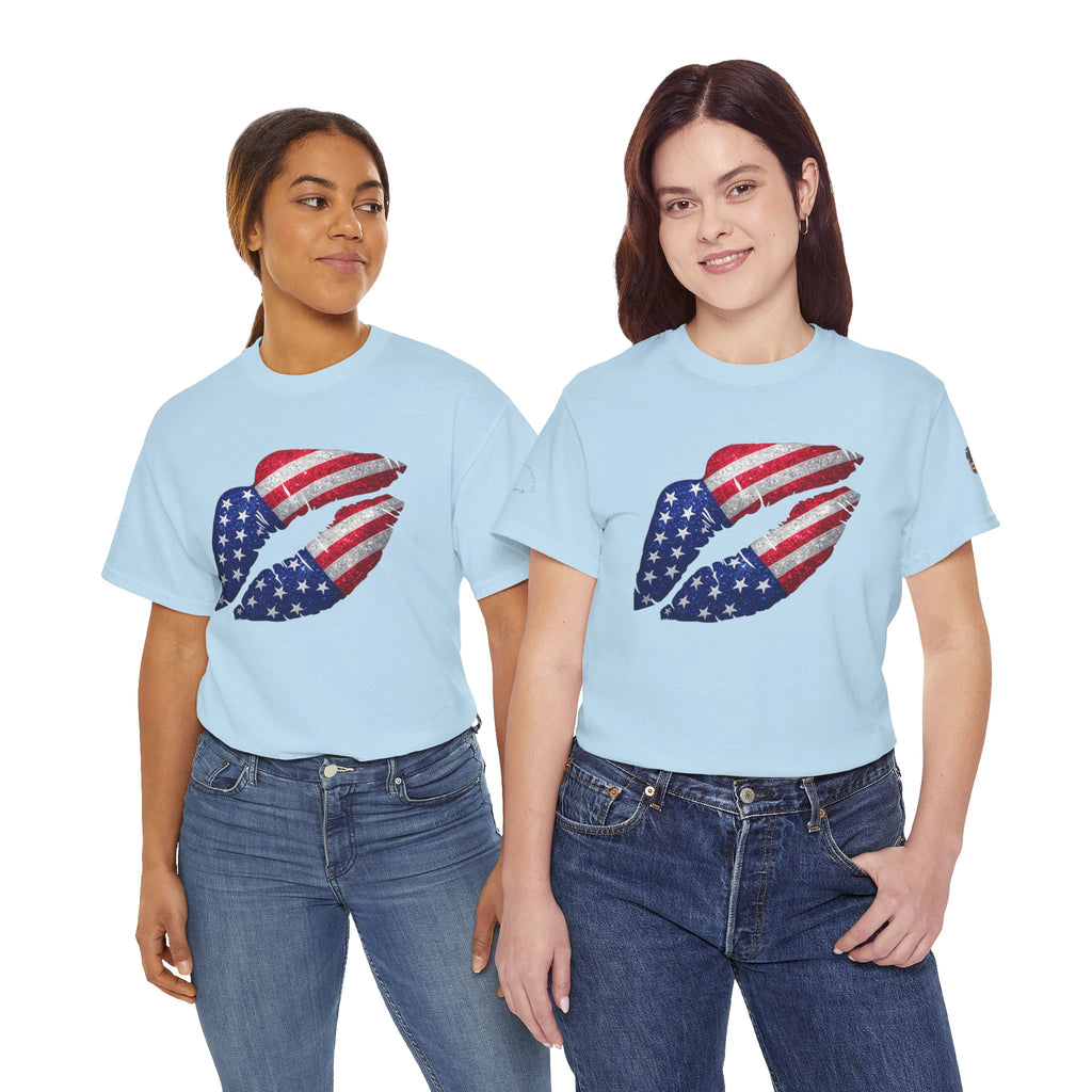American Flag Kiss T‑Shirt – Patriotic USA Lip Print Tee for 4th of July