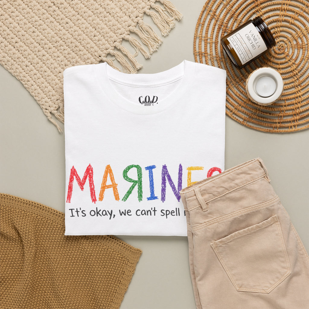 Marines Crayon Tee — “It’s okay, we can’t spell it either” Military Humor T-Shirt