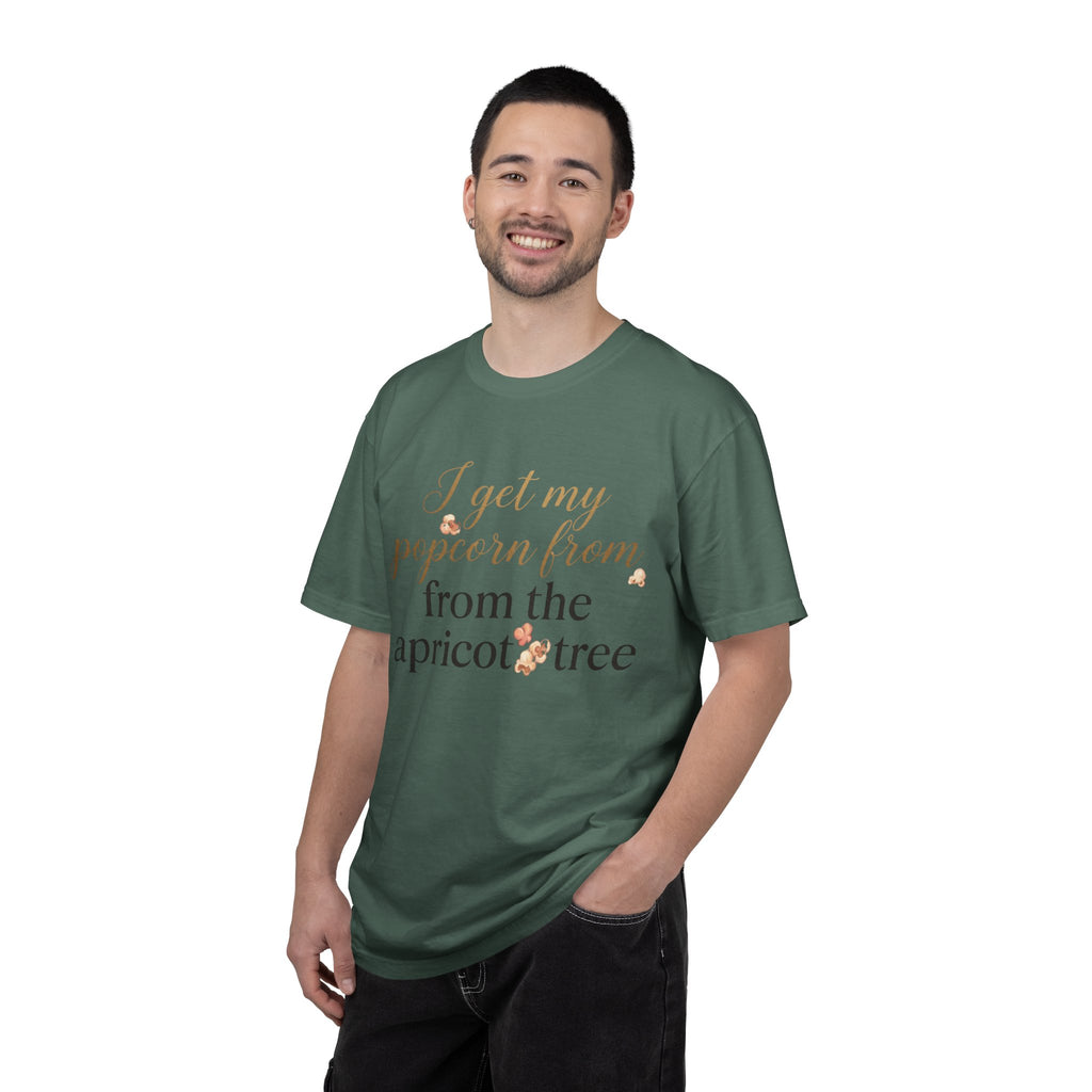 T-Shirt — “I Get My Popcorn From The Apricot Tree” Script Graphic Tee | Hymns | LDS |